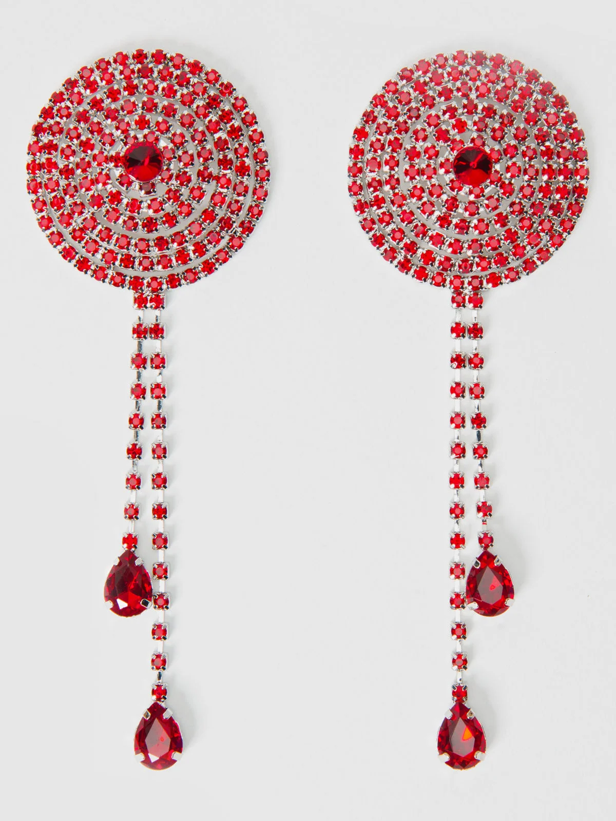 Ziggy Rhinestone Cone & Dangle Pasties in Crimson Red