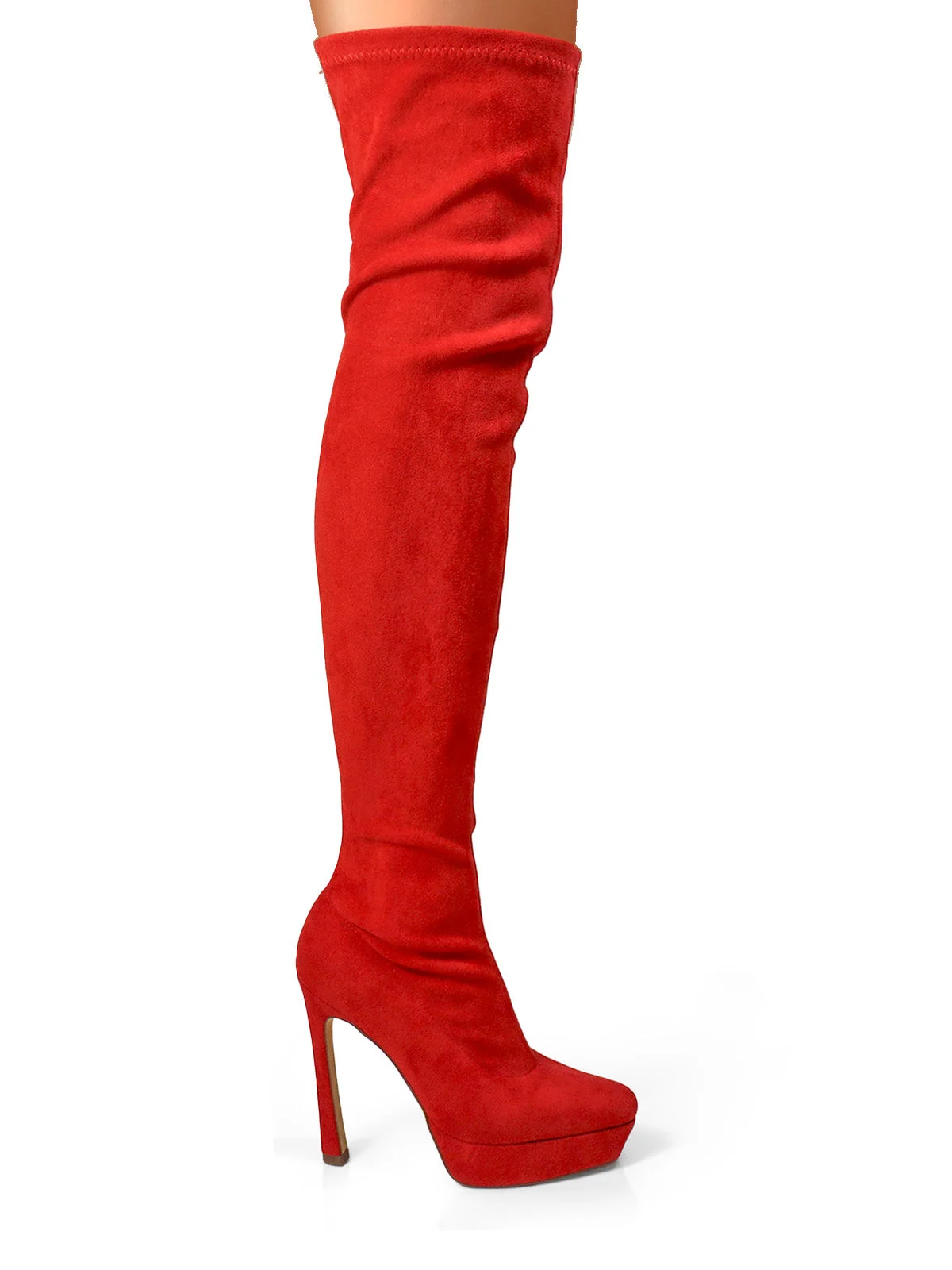 Jadore Stretchy Thigh High Boots in Red Suede