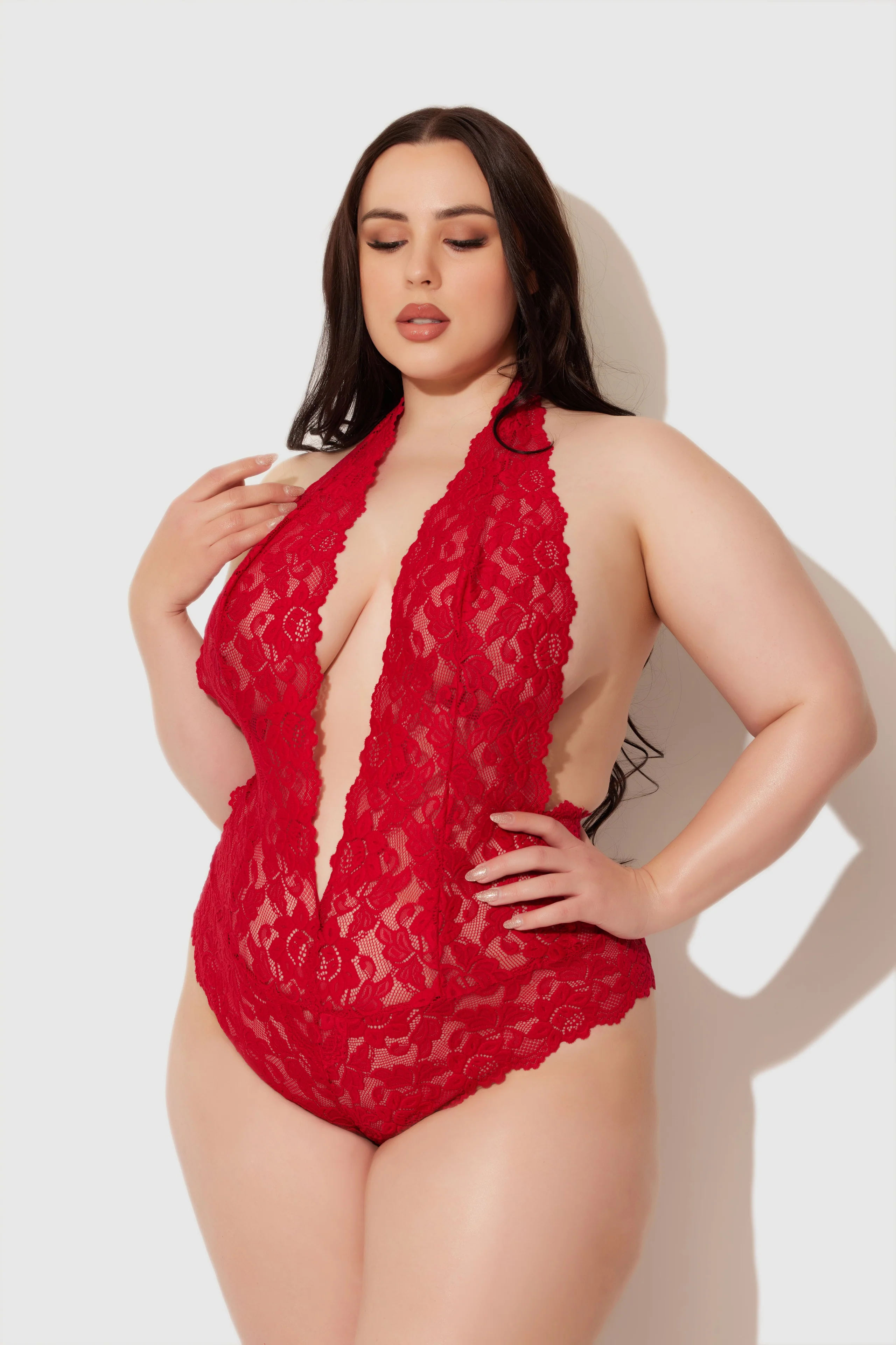 Jessica Lace Teddy with Sheer Lace and Open Back
