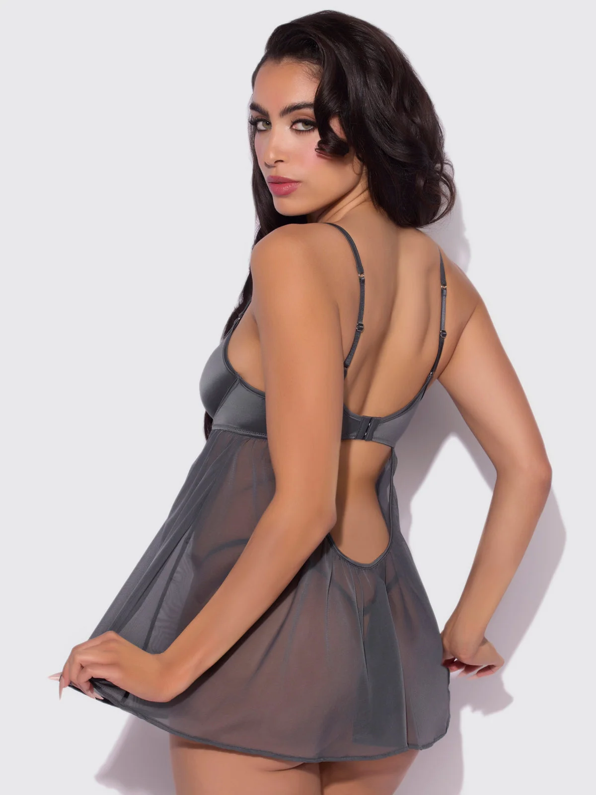 Neev Oil Slick Openable Cup Underwire Babydoll in Graphite