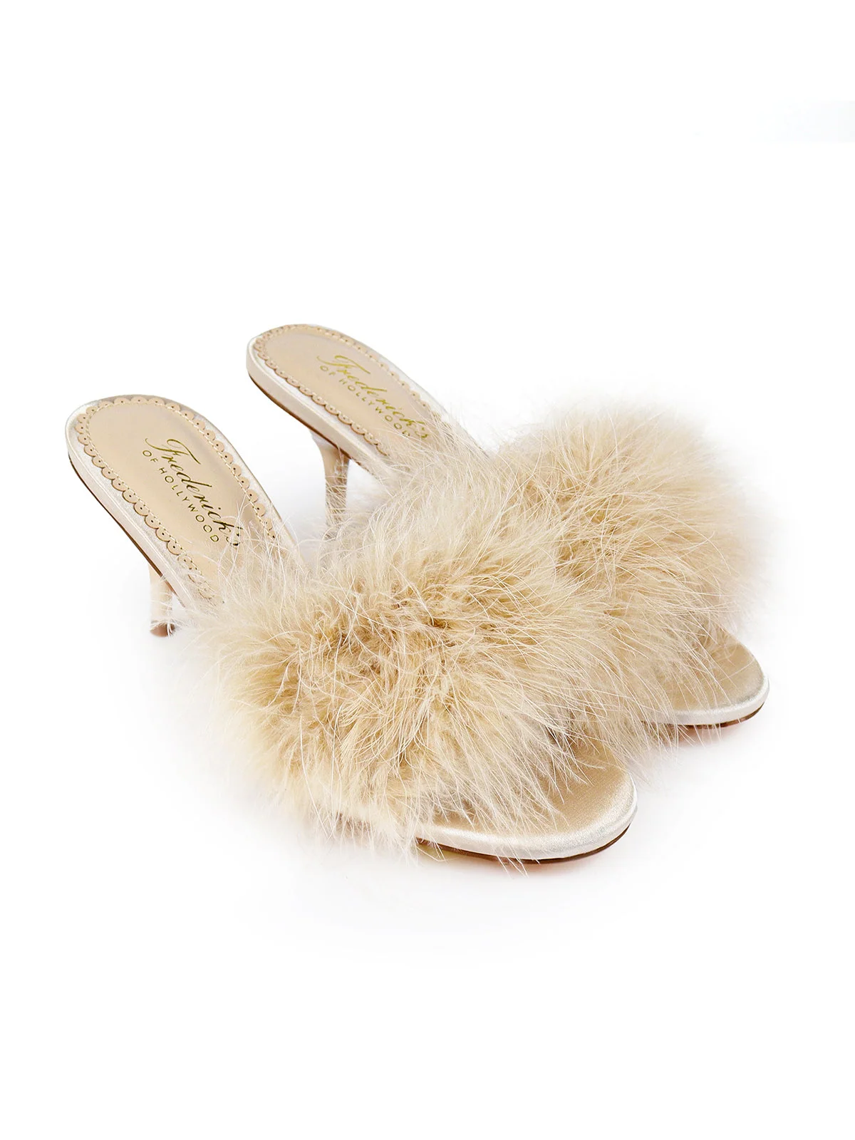 Luxor Feather Mule in Champagne Kitten Heel