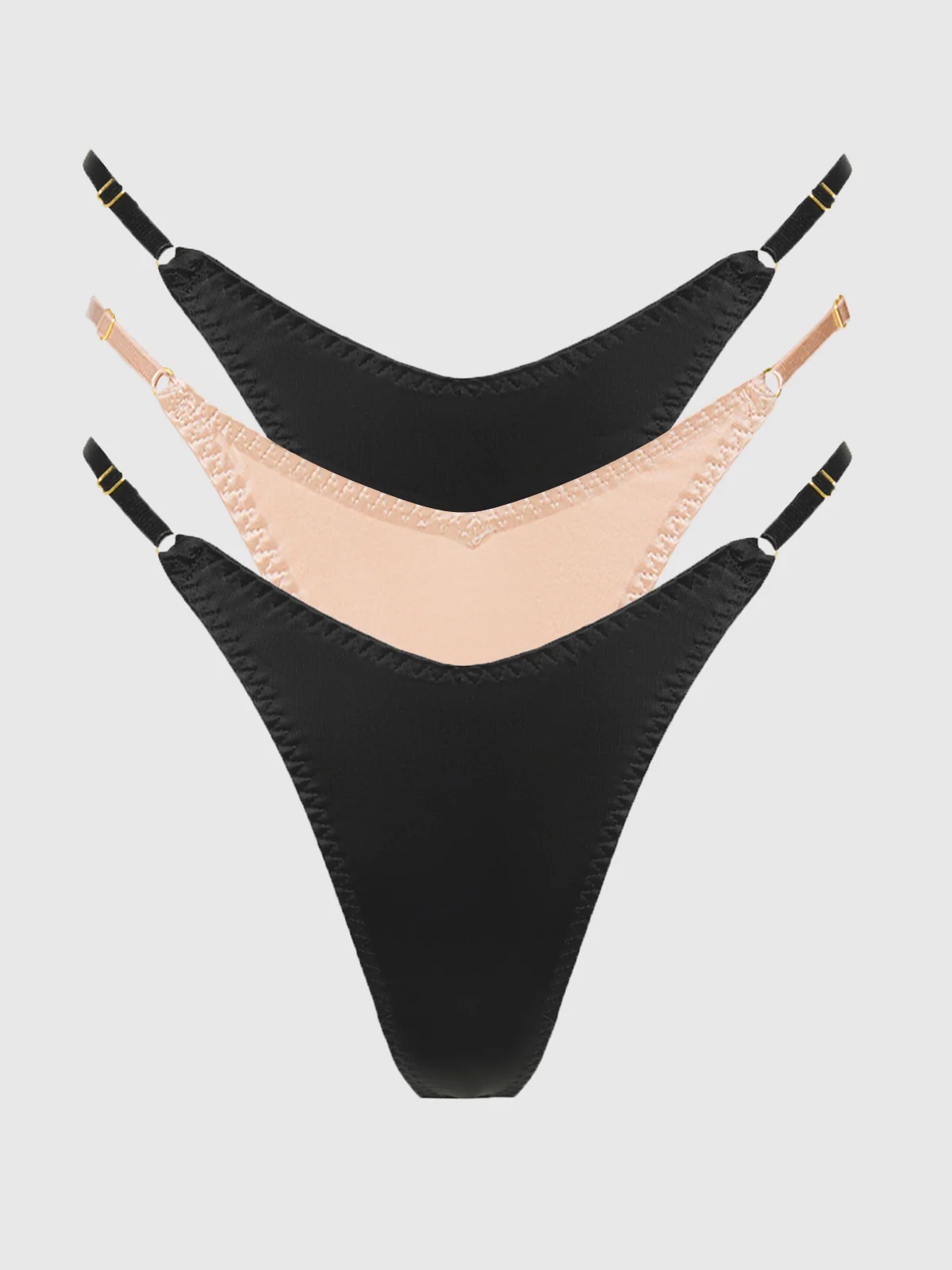 Rising Star Liquid Satin Thong 3 Pack in Black and Sirocco