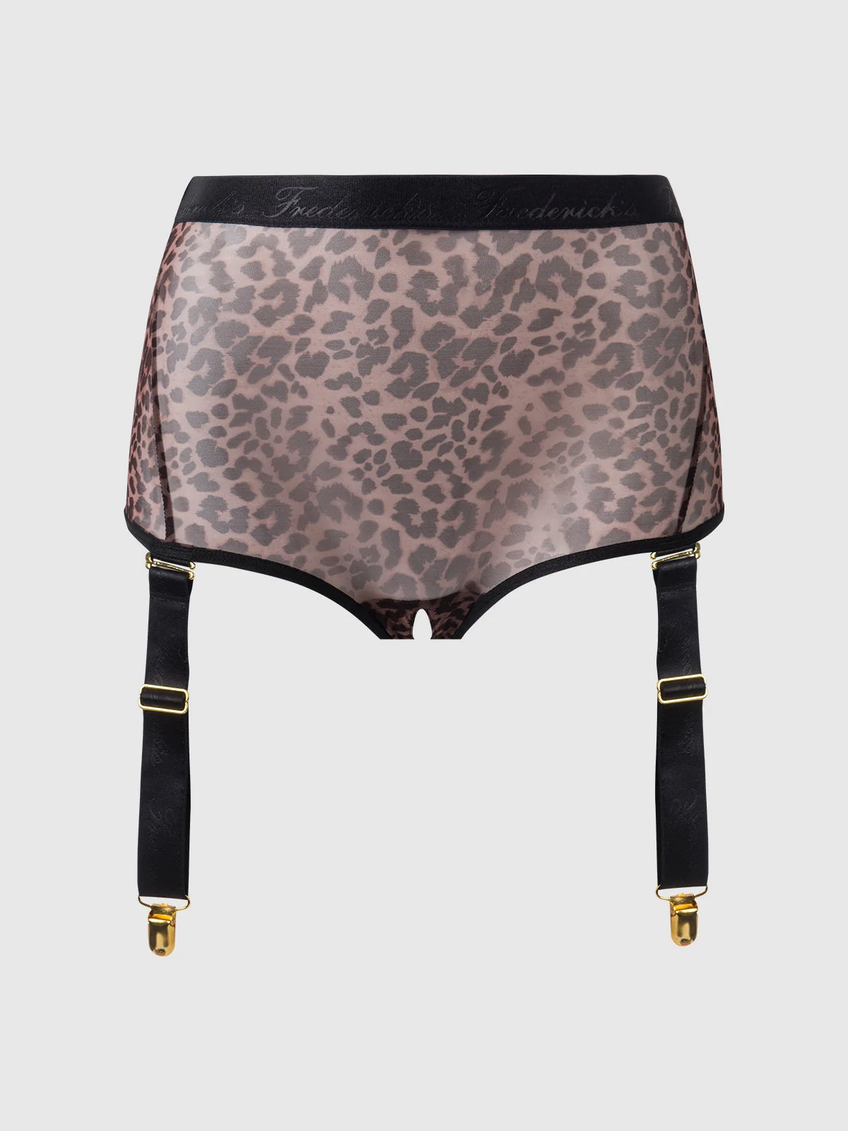 Pia Mesh Cutout and High-Waist Garter Panty in Leopard