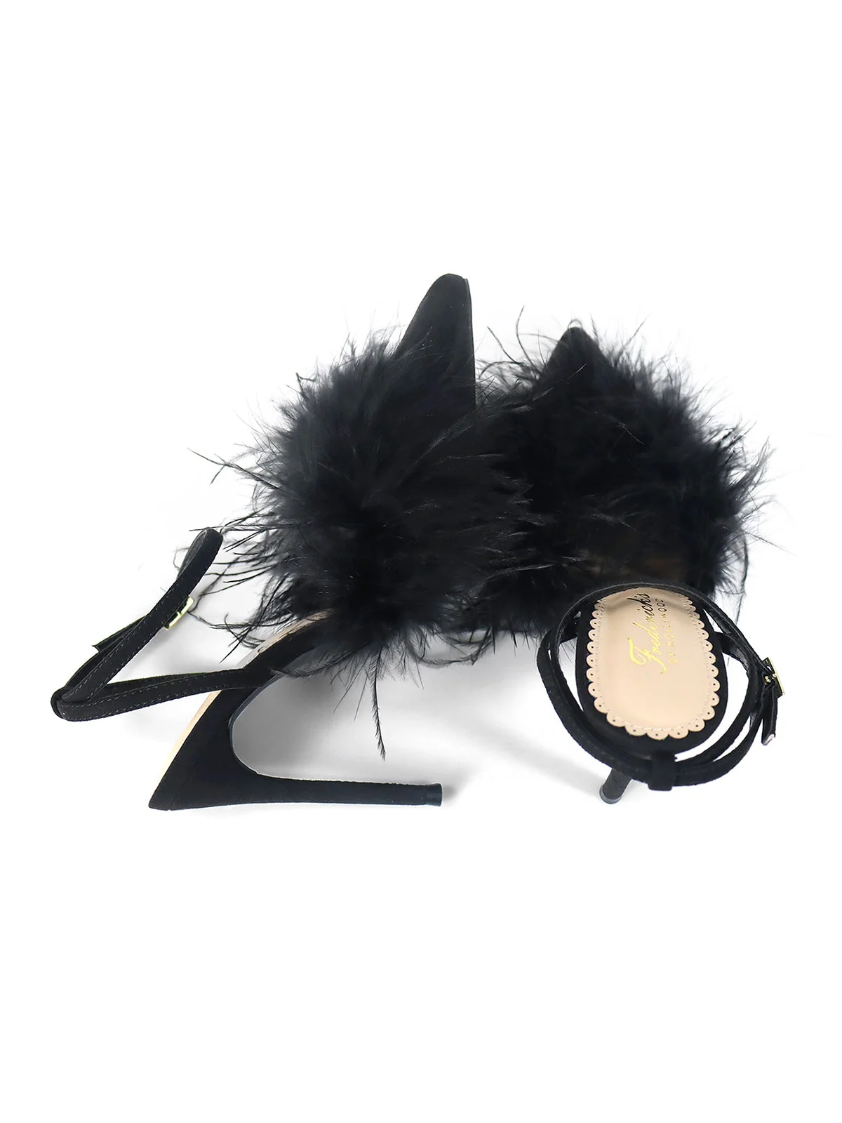 Valerie Feather Pump in Black with Ostrich Feathers and Rhinestones