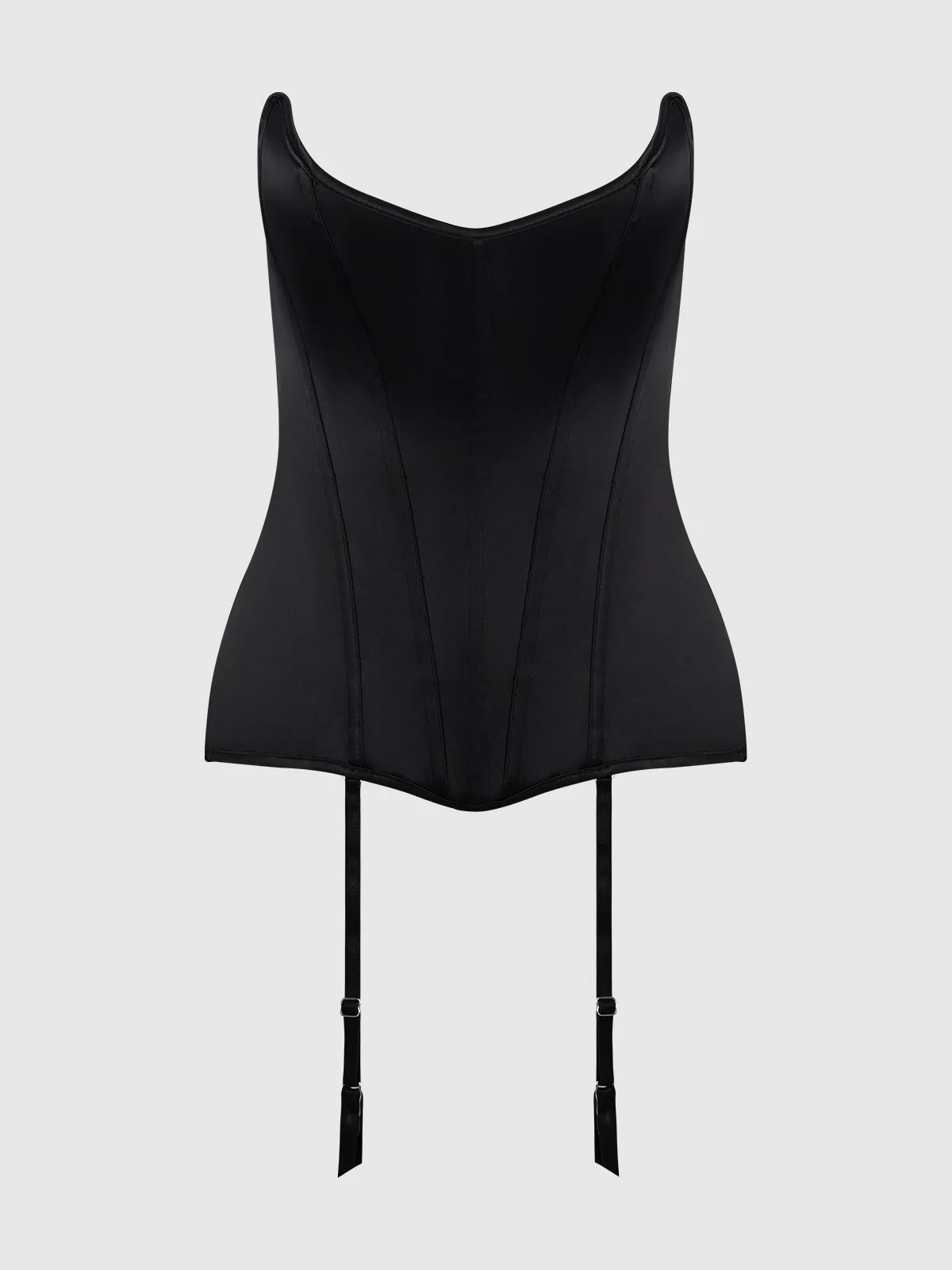 Iconic Satin Scoop Neck Corset in Black by Frederick's of Hollywood