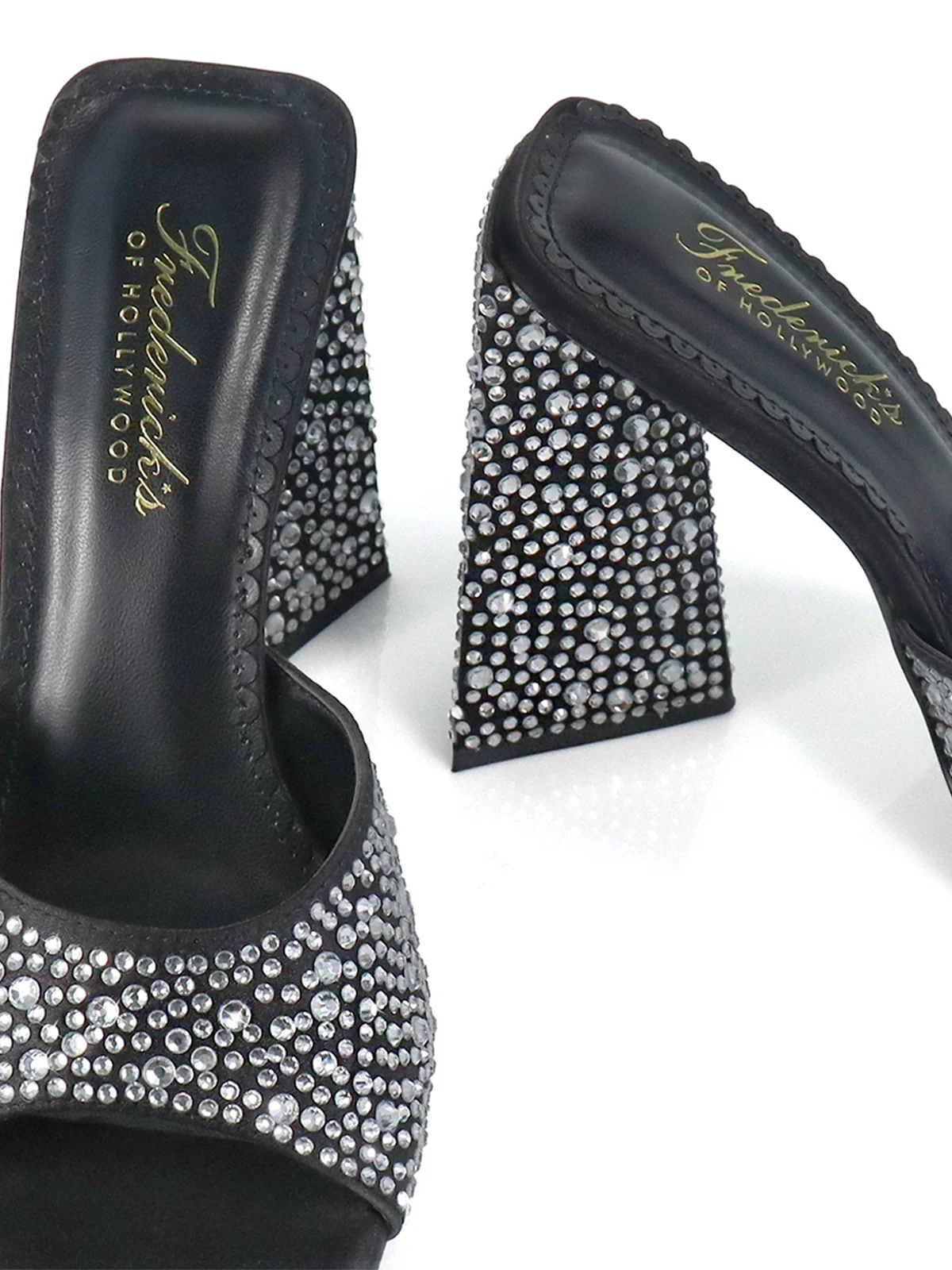 Darlene Mule Satin Rhinestone Heels in Black