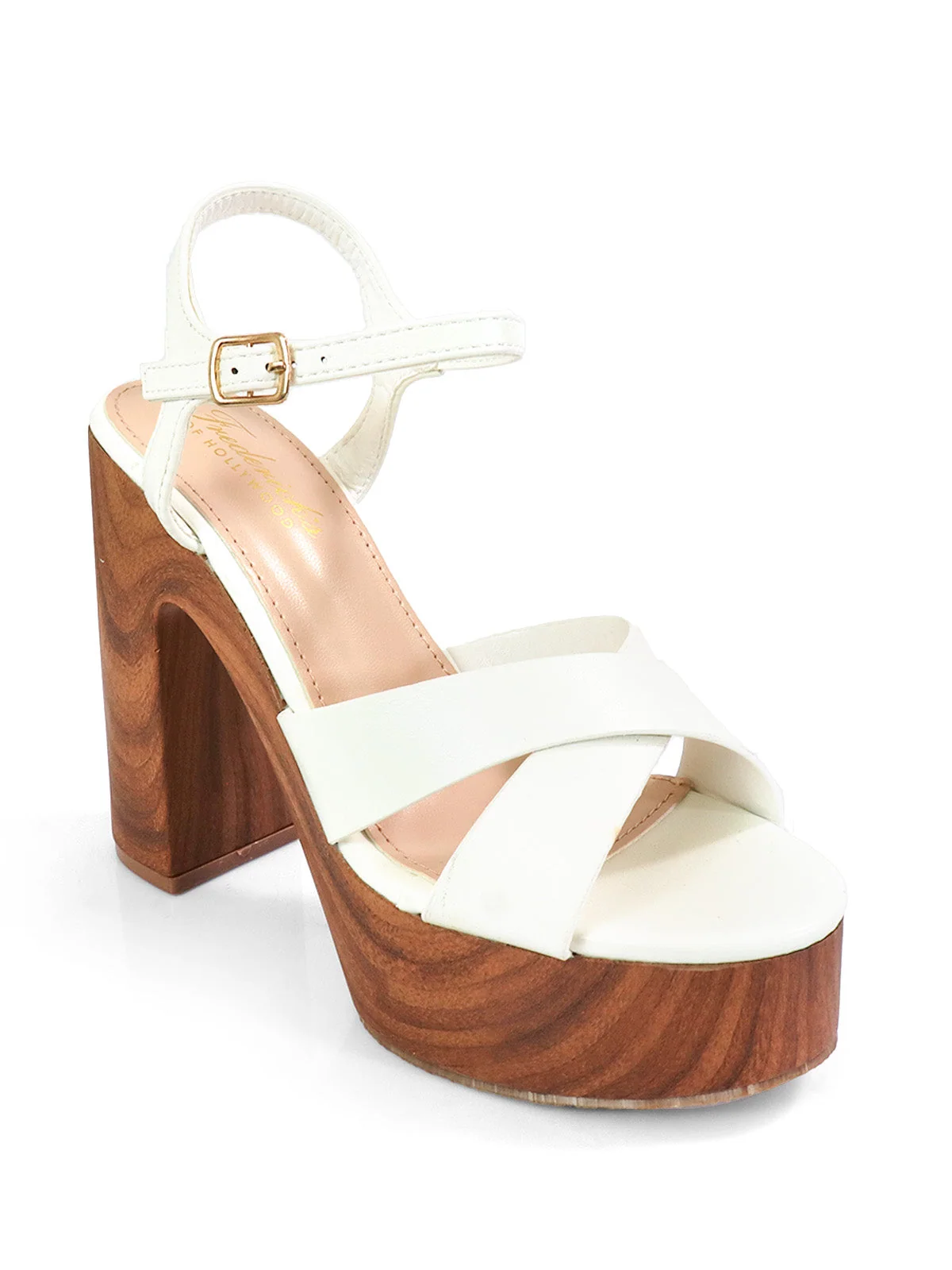 Andaz Heel Sandal with Crisscross Straps in White