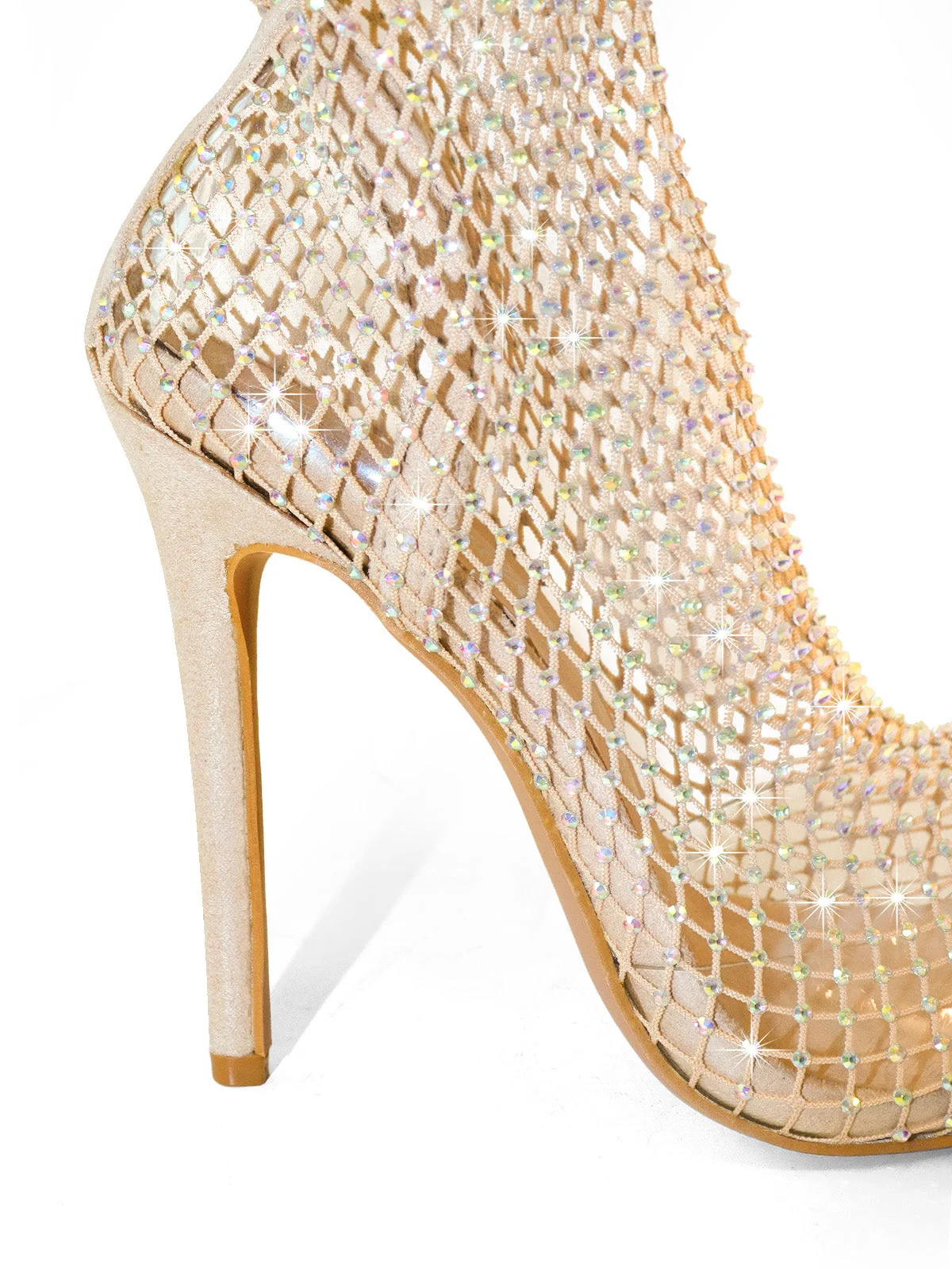 Sebrina Over The Knee Rhinestone Boots in Nude