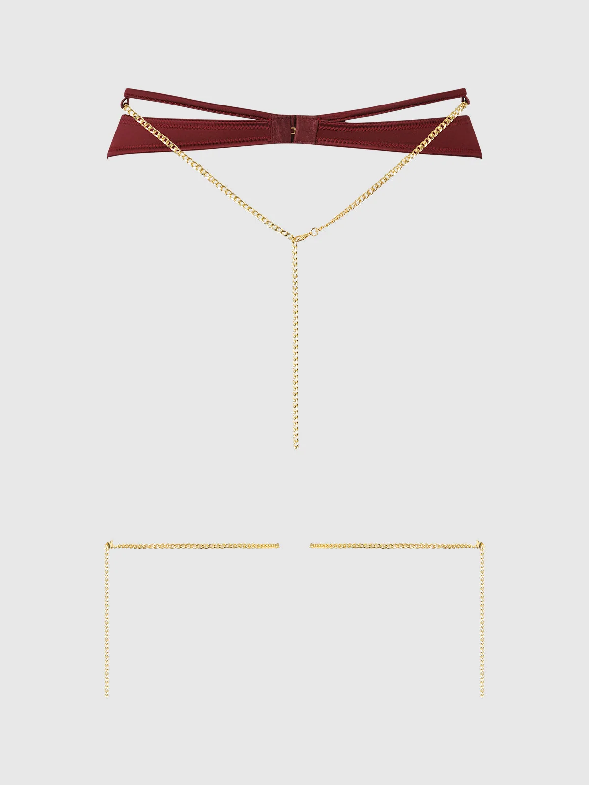 Emery Liquid Satin & Chain Thigh Garter Belt in Cabernet