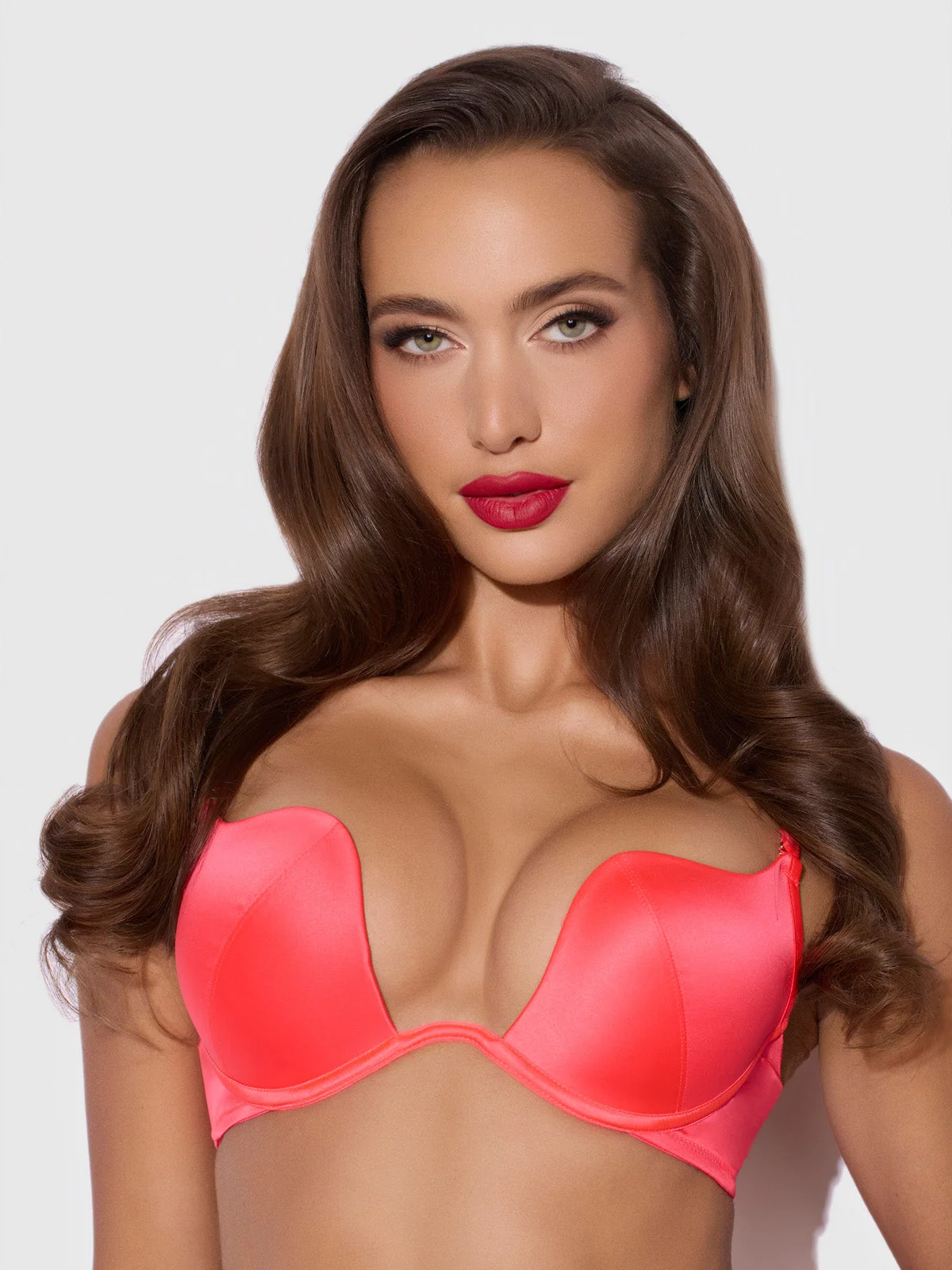 Frederick's of Hollywood Petra Rising Star Plunge Push Up Bra in Coral