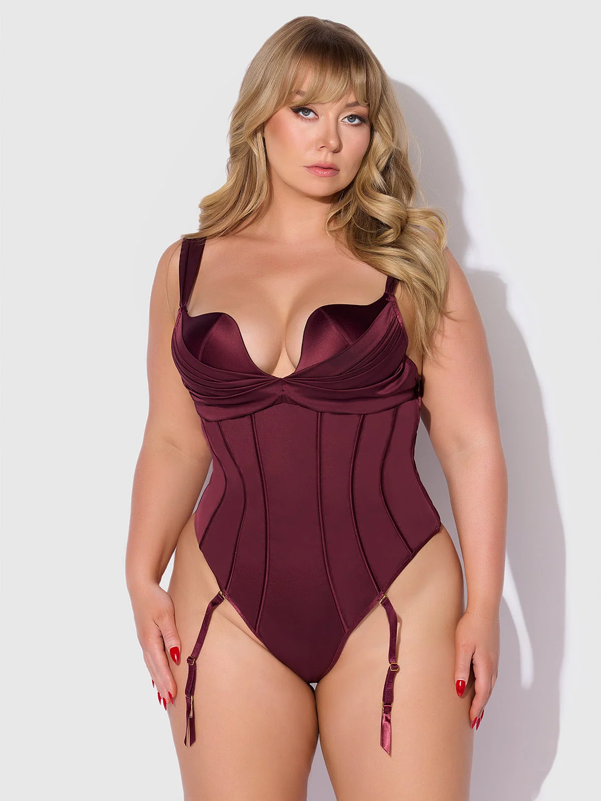 Rising Star Plunge Push Up Corseted Teddy（Petra Satin 缎面款）