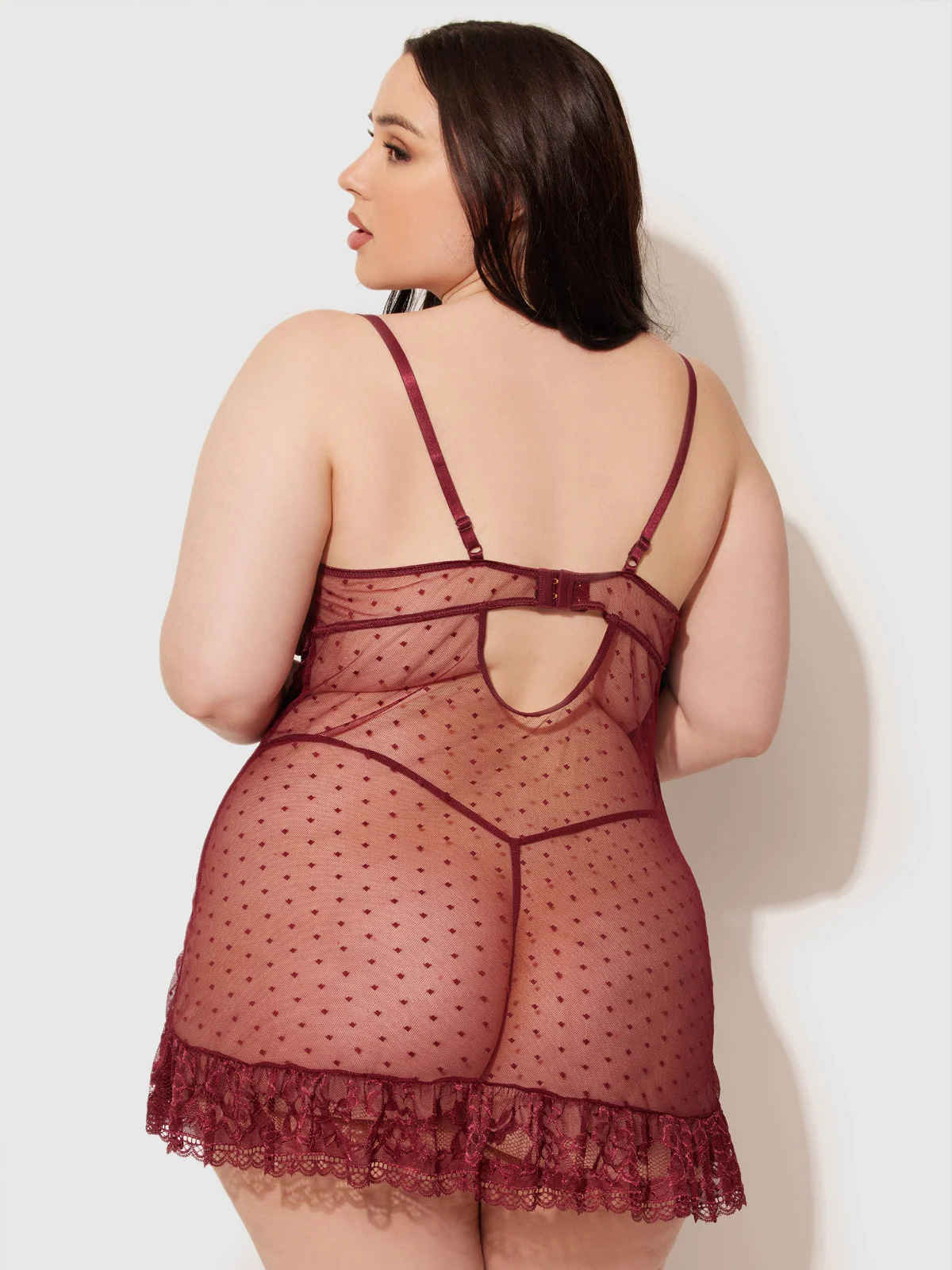 Riley Lace Babydoll Set with Swiss Dot Mesh and Matching Thong