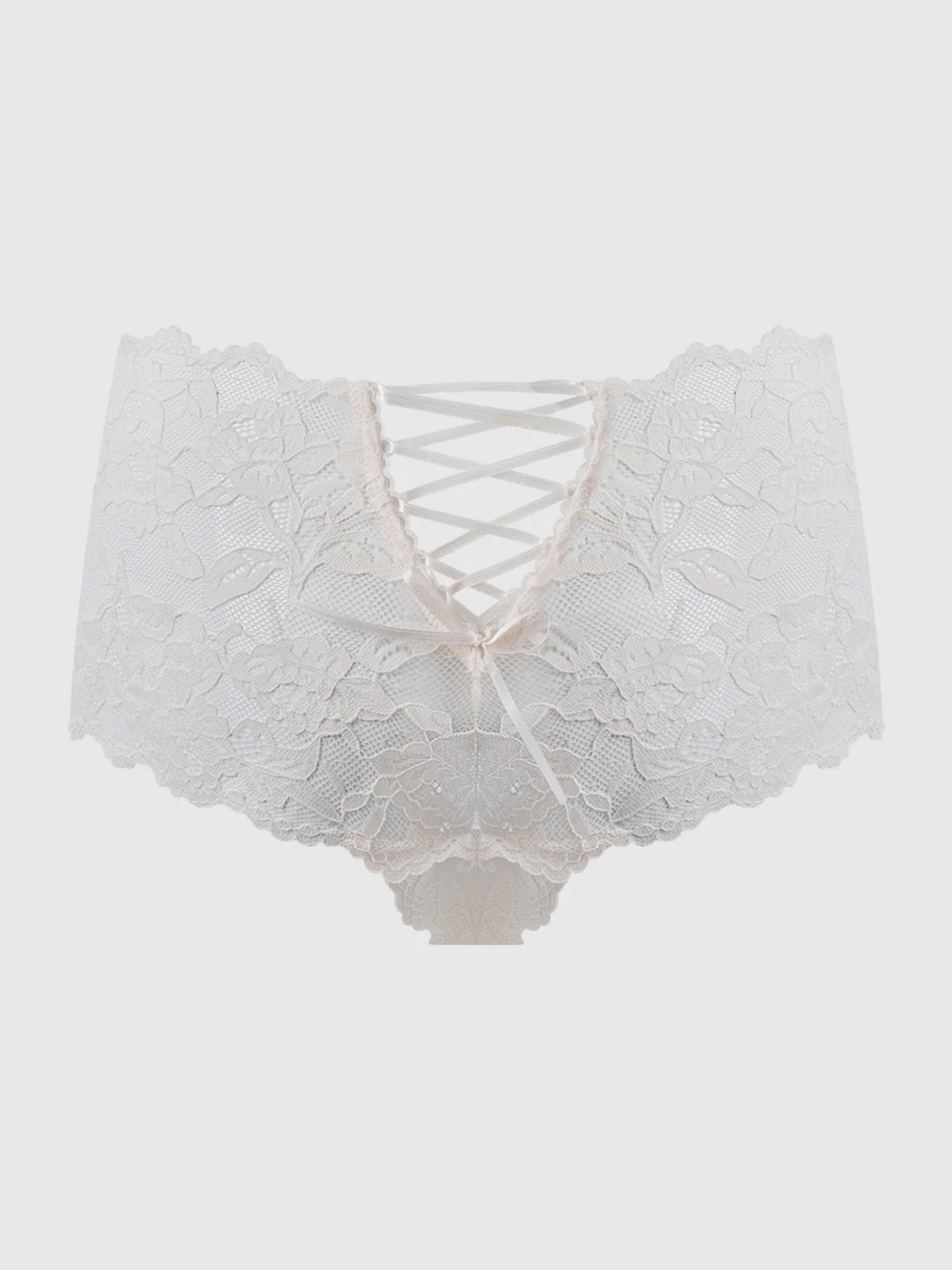 Mabel Crotchless Lace Up Back Cheeky in Dove White