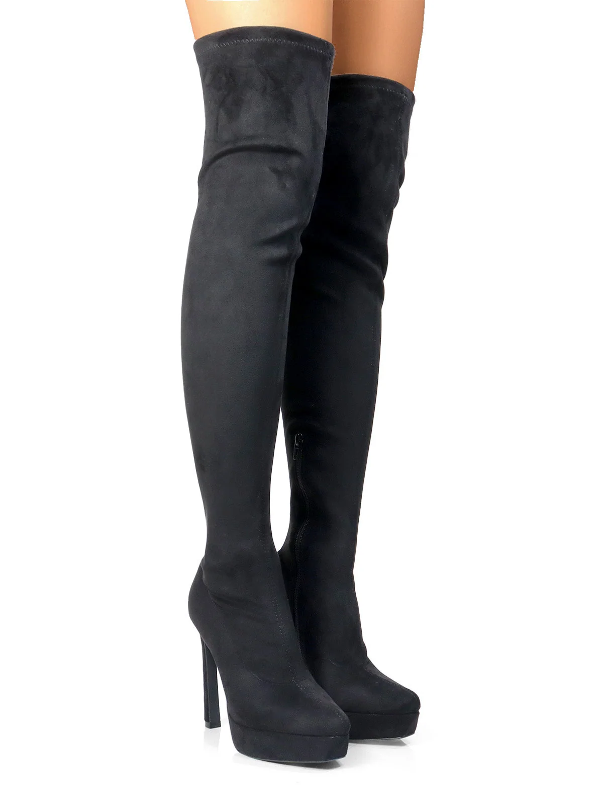 Jadore Stretchy Thigh High Boots in Black Suede