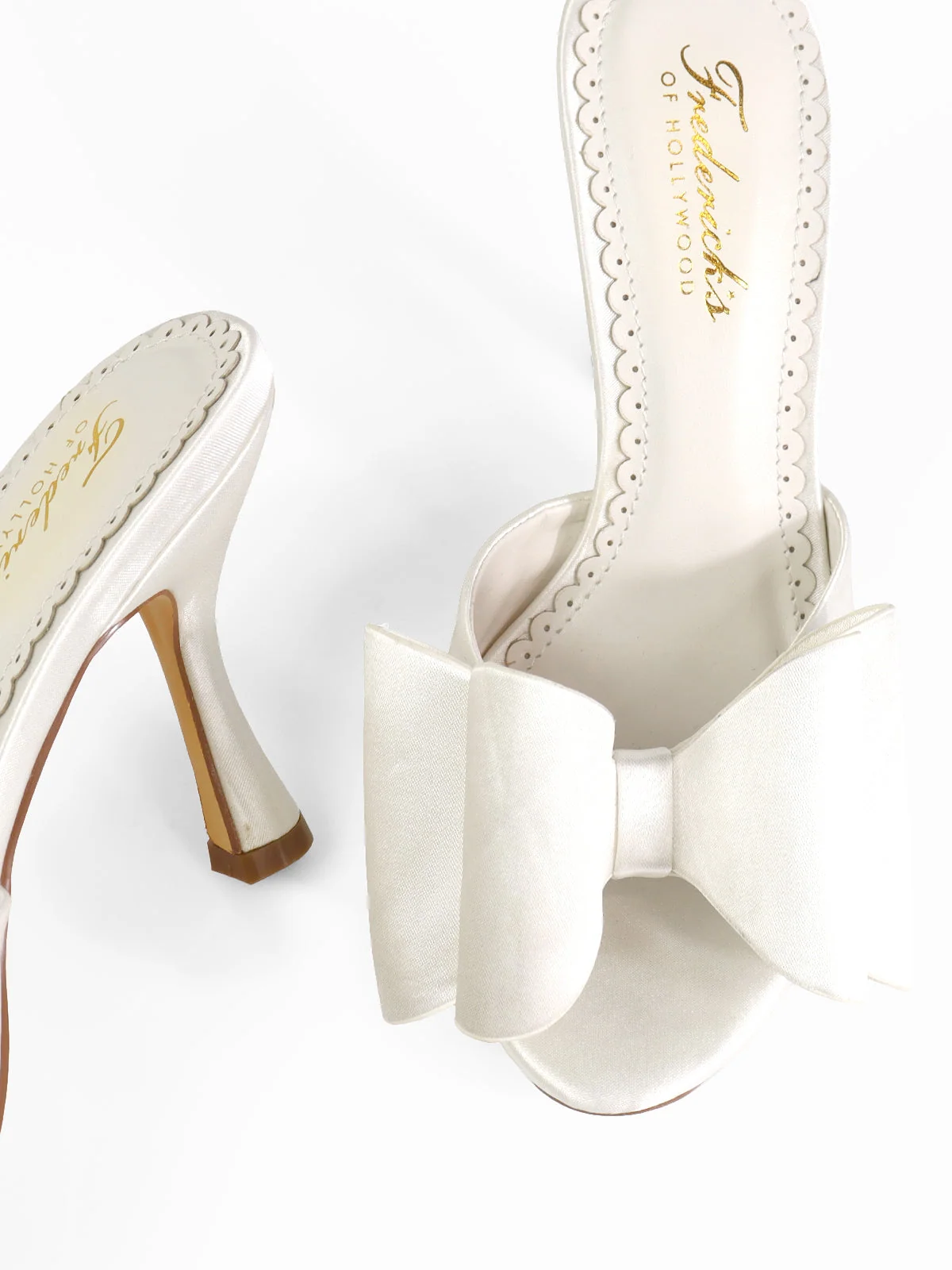 Nana Open-Toe Bow Mule Heel Sandal in Ivory