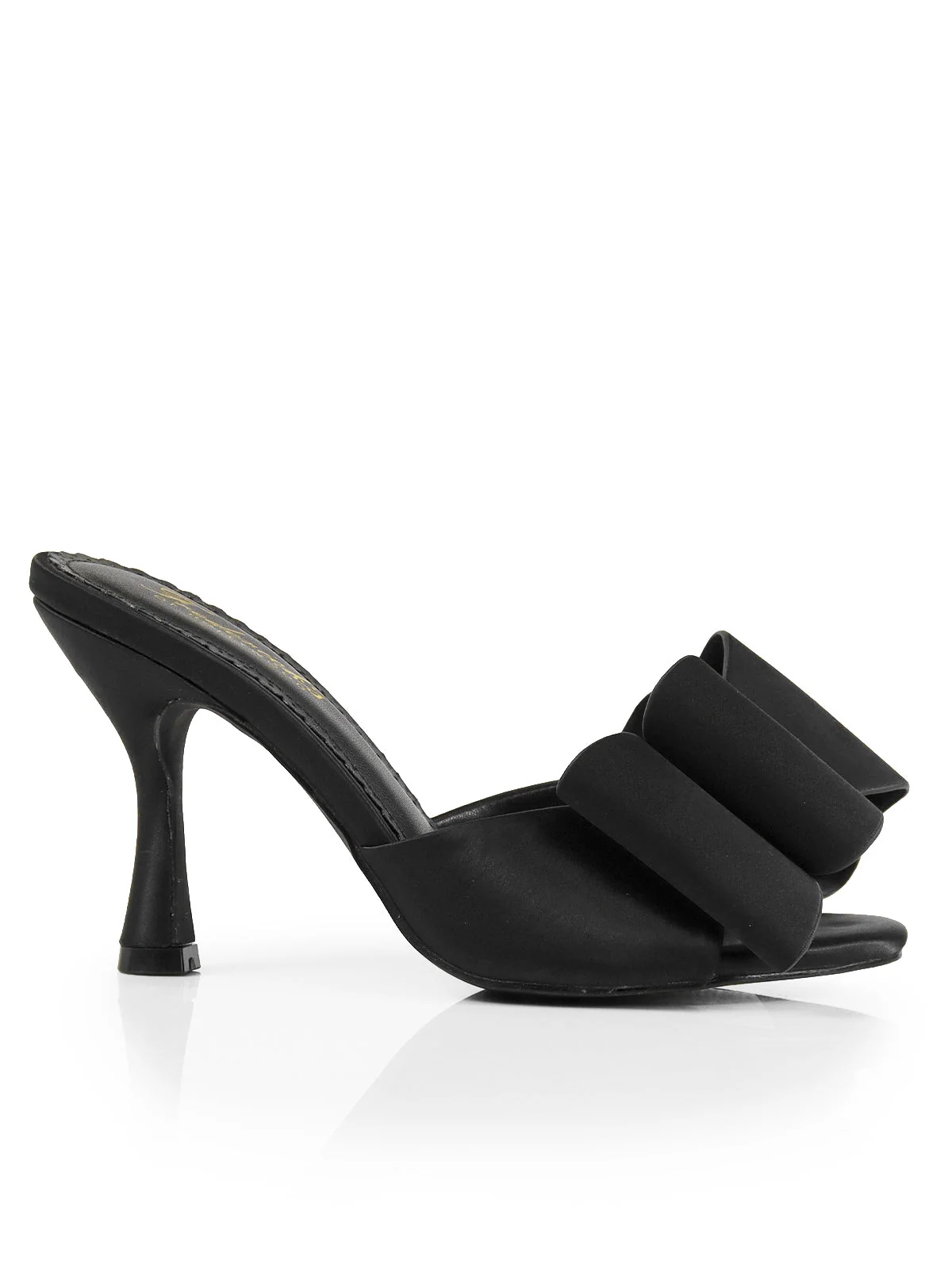 Fredericks Nana Open-Toe Bow Mule Kitten Heel Sandal in Black