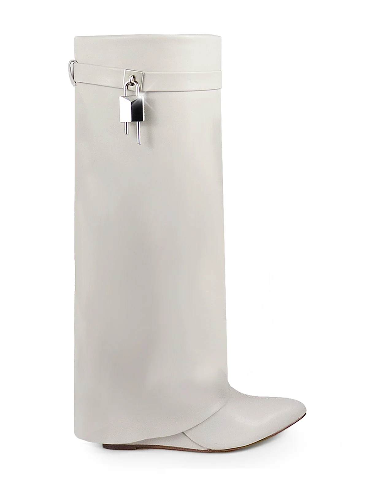 Frederick's of Hollywood Maria Drape Over Knee Wedge Boots in Bone PU