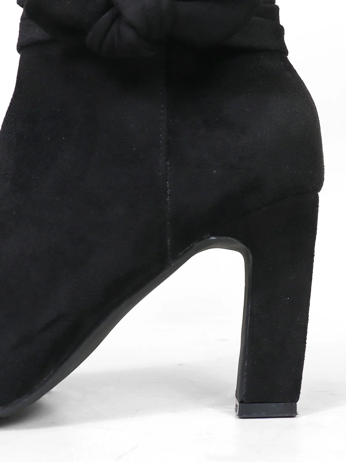 Janeth Suede Ankle Knot Chunky Heel Boots in Black