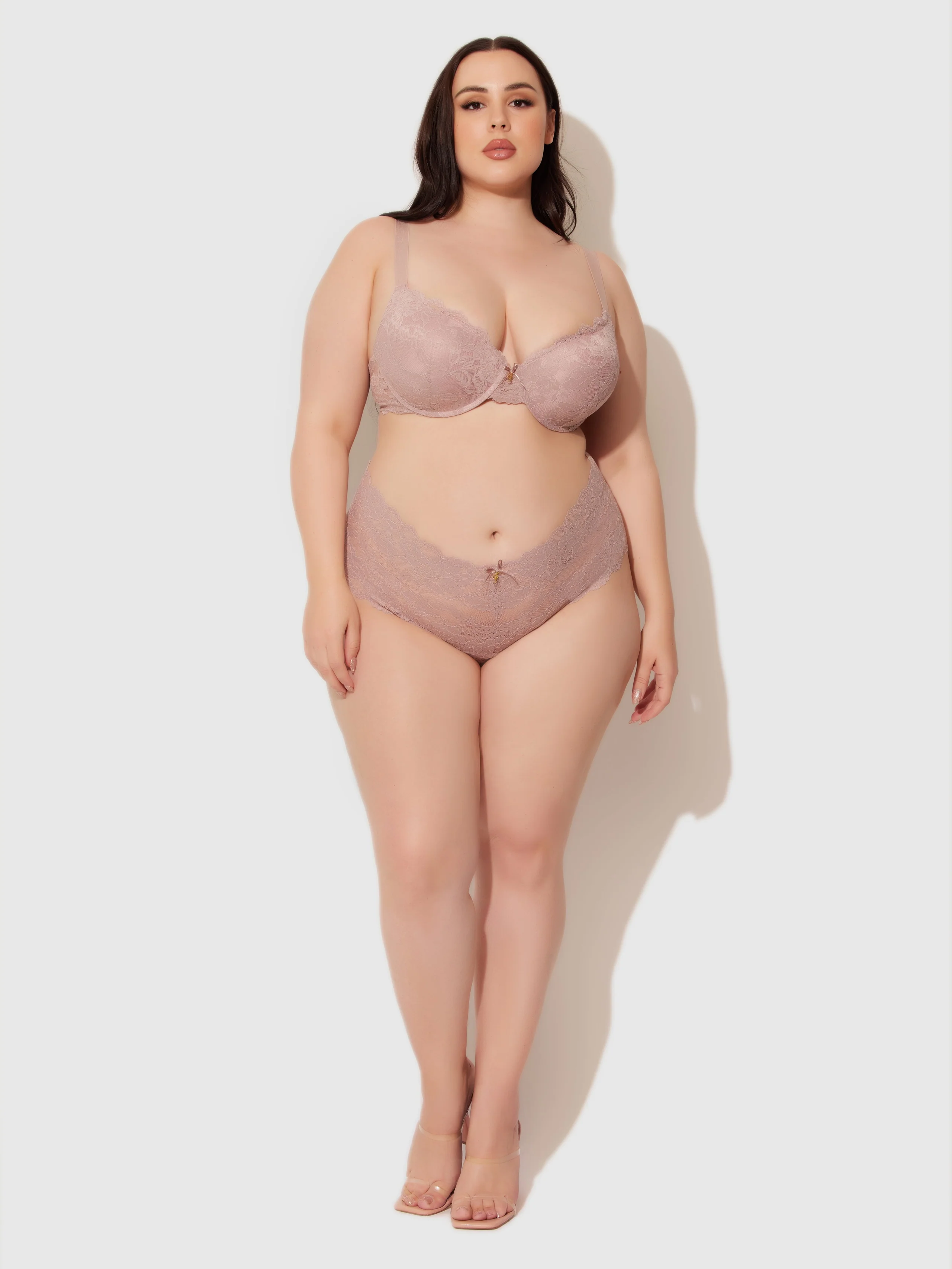 Mabel 半罩杯聚拢文胸，蕾丝饰边，Woodrose 色
