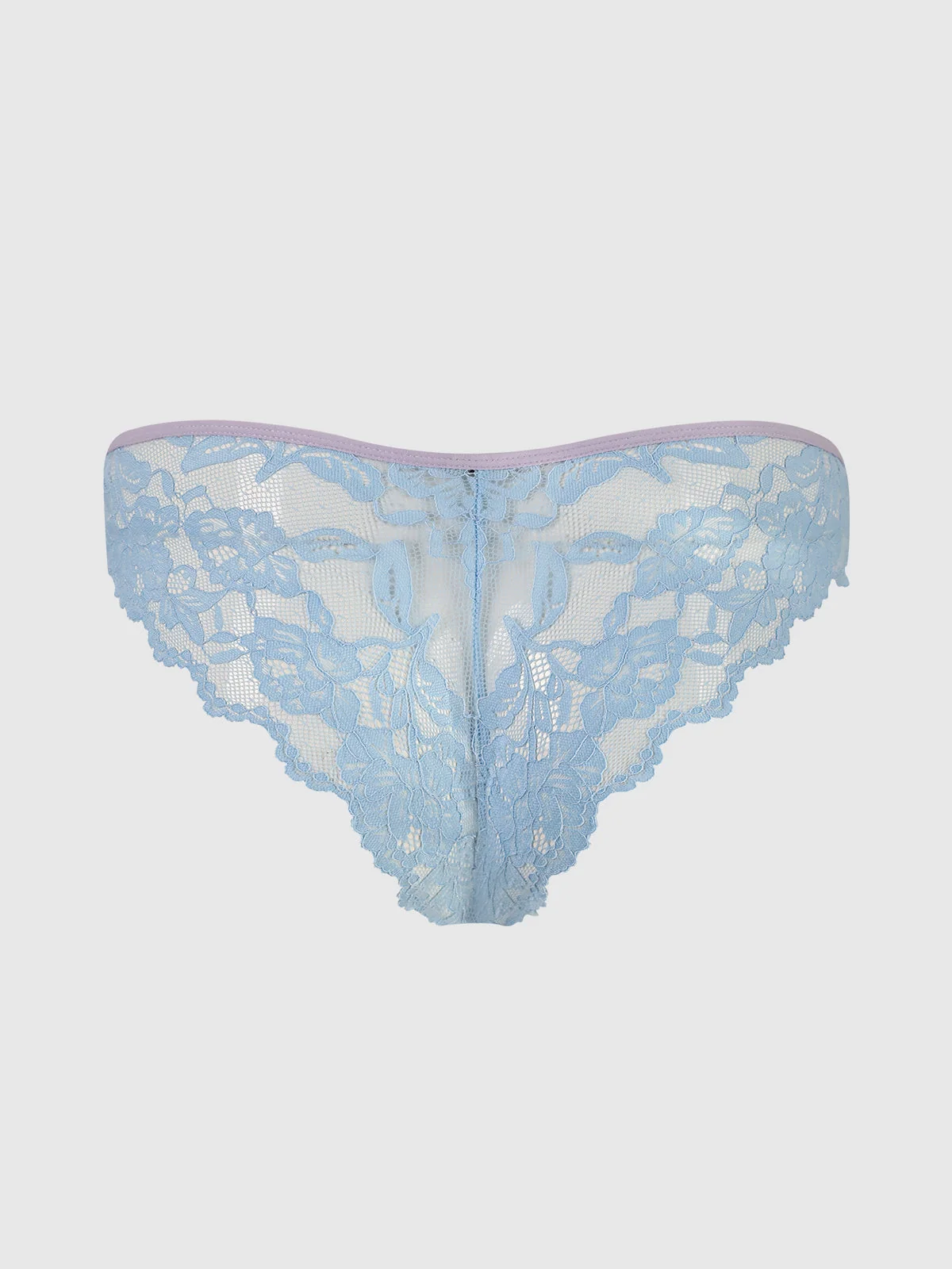 Mabel Lace Up Front Crotchless Tanga in Lavender Blue