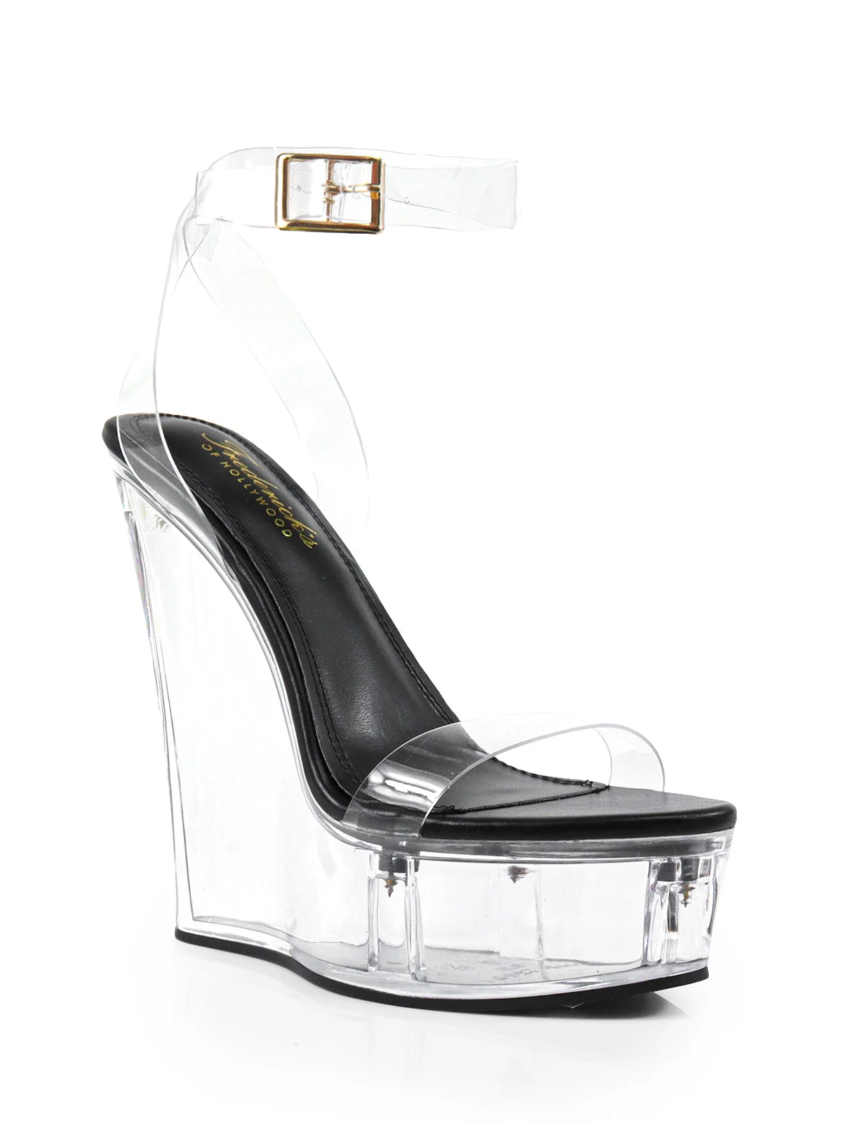 Fredericks Crystal 露趾透明坡跟凉鞋（黑色）