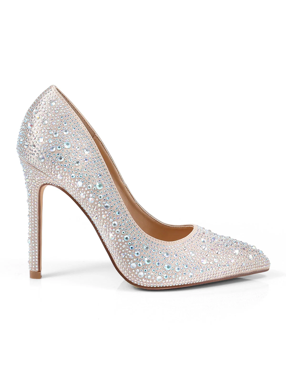 Samantha Pump in Champagne Satin with Rhinestones
