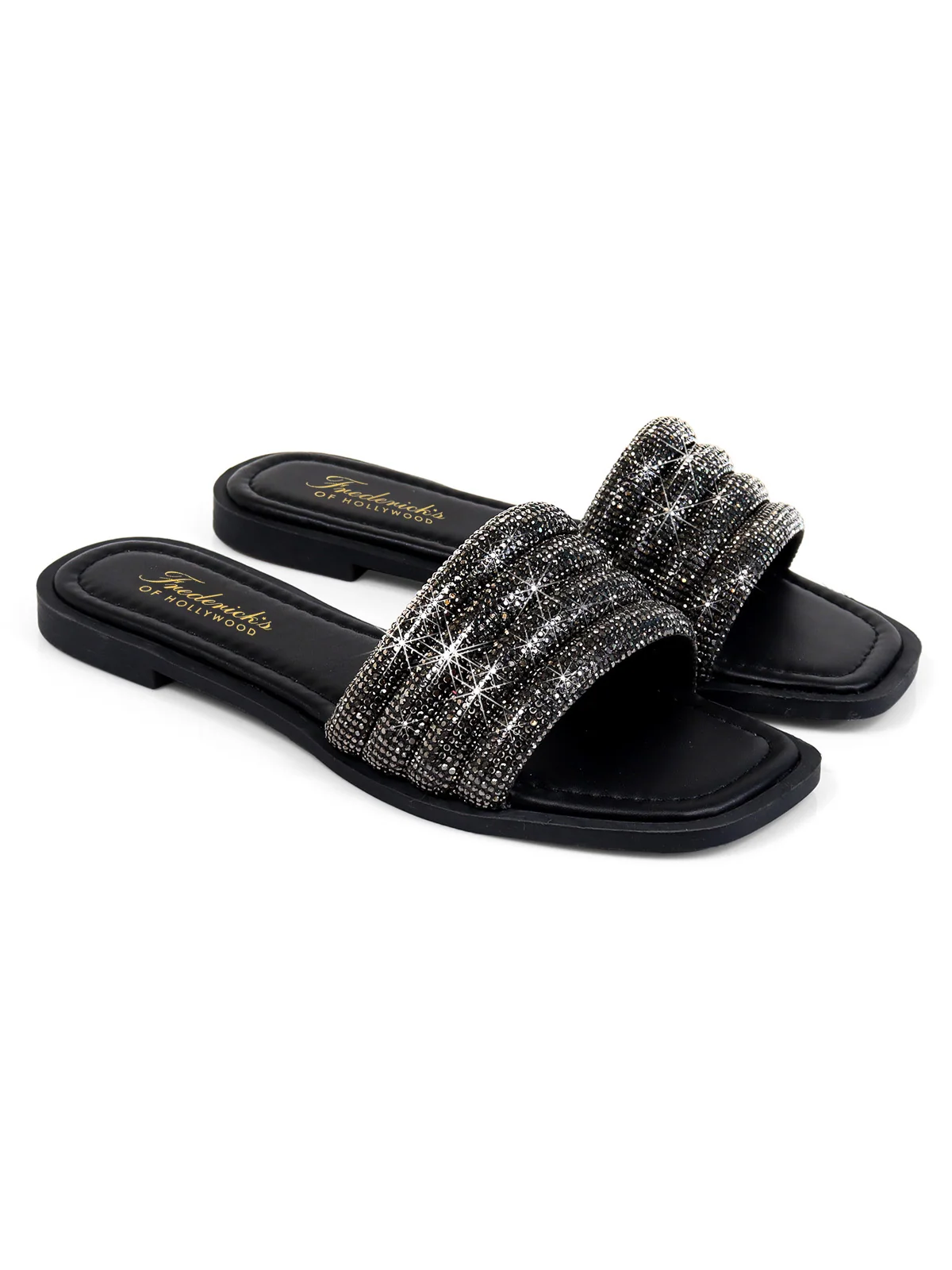 Jennifer Rhinestone Slide Sandals in Black