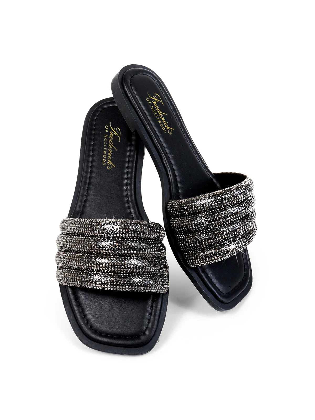 Jennifer Rhinestone Slide Sandals in Black