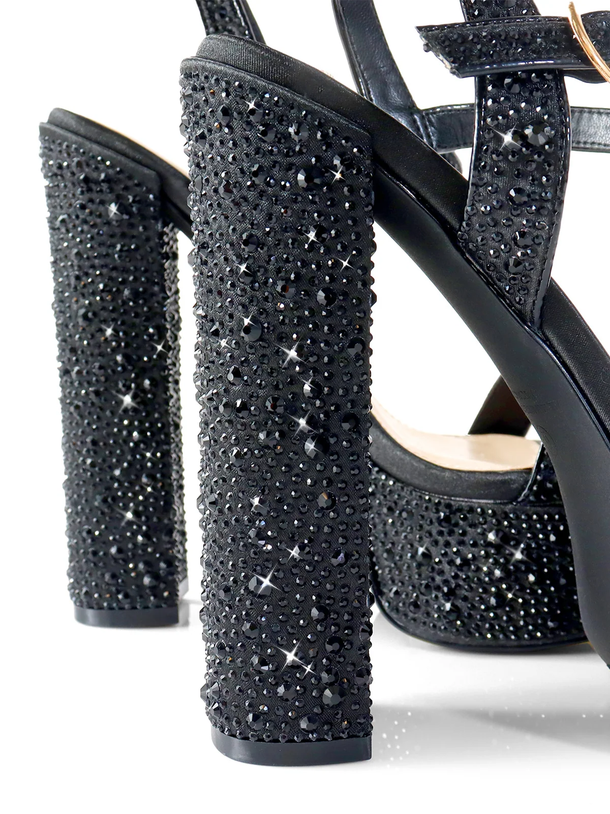 Fabiosa Rhinestone Open Toe Platform Heel in Black