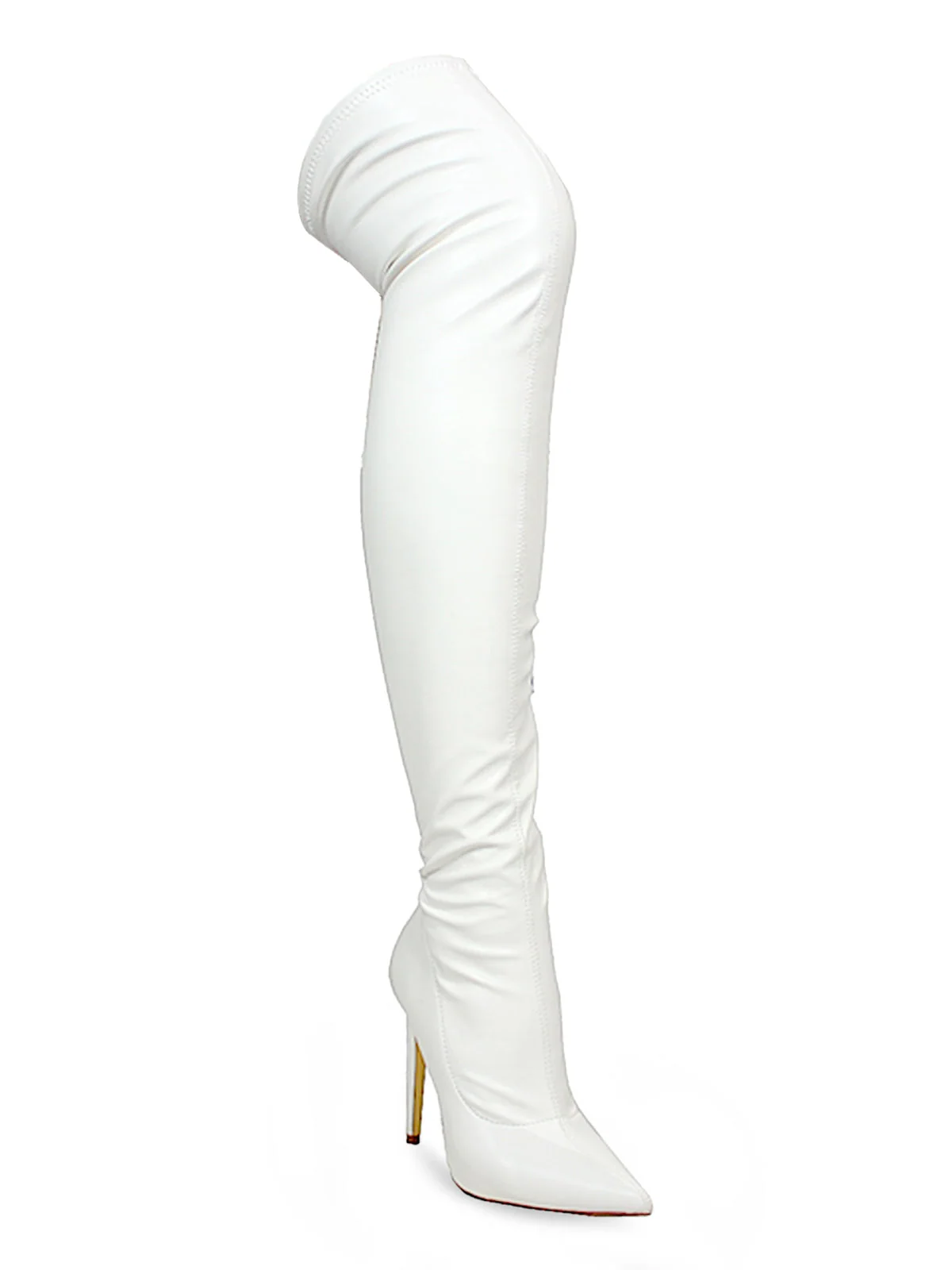 Gisele Stretchy Over-the-Knee Heeled Boots in White with Pointed Toe