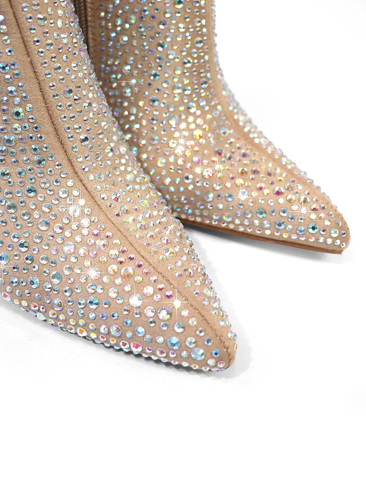 Izara Rhinestone Ankle Boots in Nude With Pointed Toe and Sleek Heel