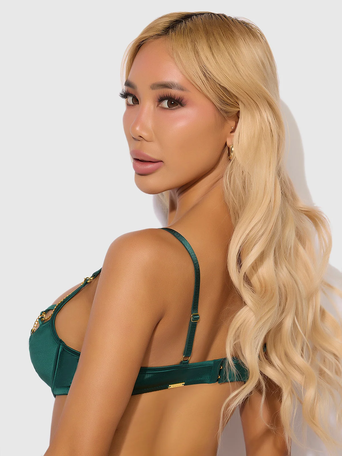 Emery Liquid Satin and Chain Bra in Emerald by Frederick's