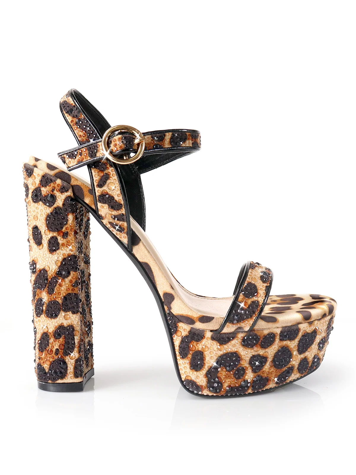 Fabiosa Rhinestone Open Toe Platform Heel in Leopard