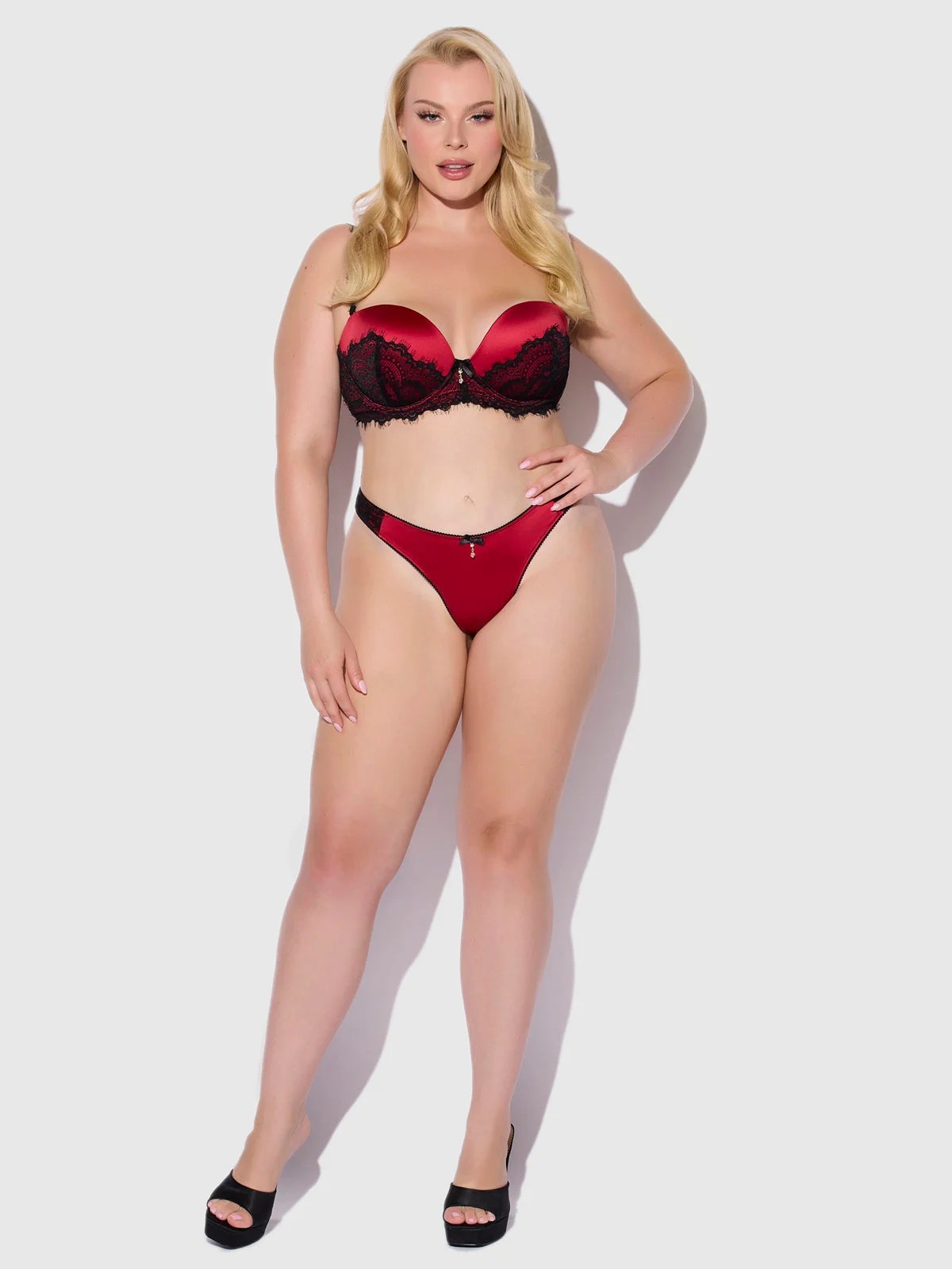 Lexi Lace Strapless Push Up Bra in Crimson Red Black
