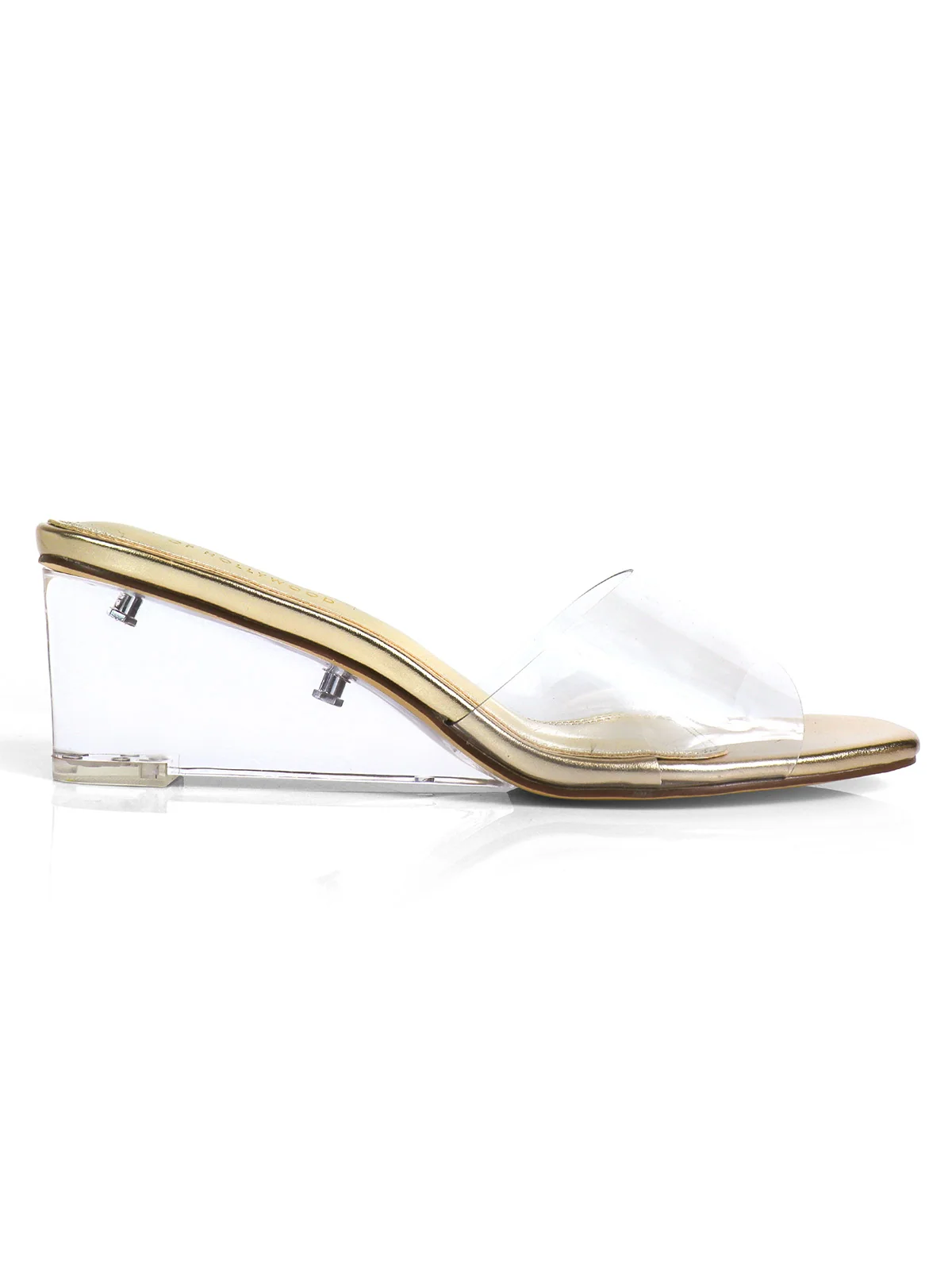 Lora Transparent Mule Wedges in Gold