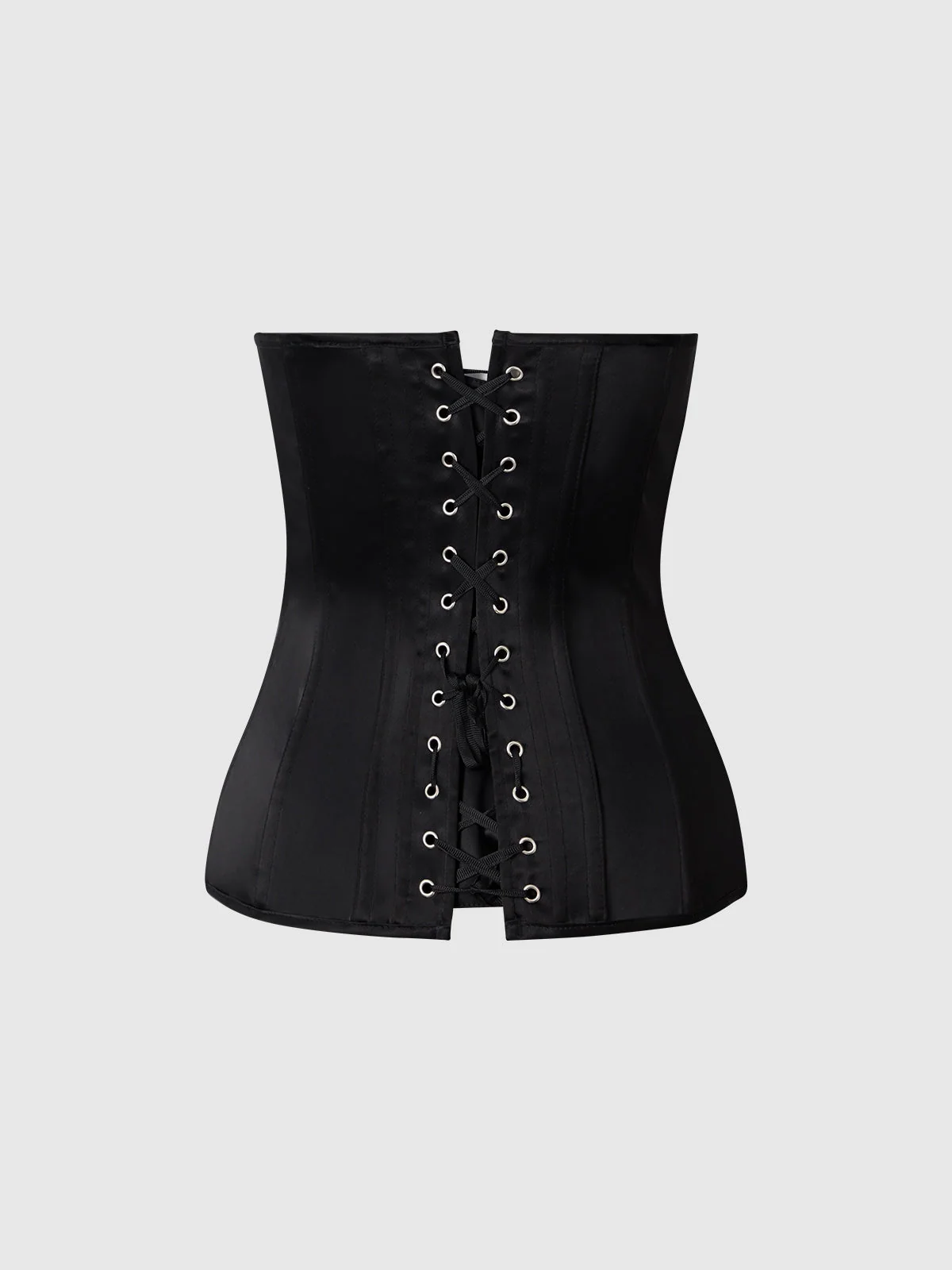Iconic Satin Scoop Neck Corset in Black by Frederick's of Hollywood