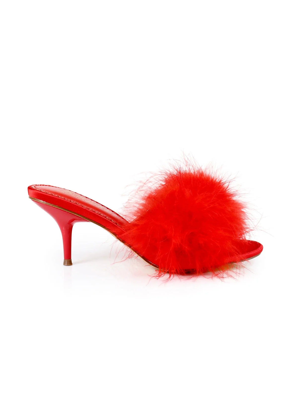 Luxor Feather Mule in Red Kitten Heel