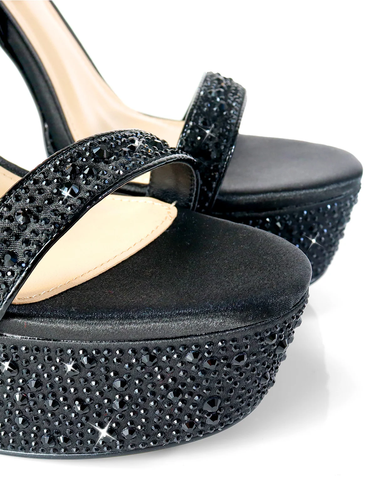 Fabiosa Rhinestone Open Toe Platform Heel in Black
