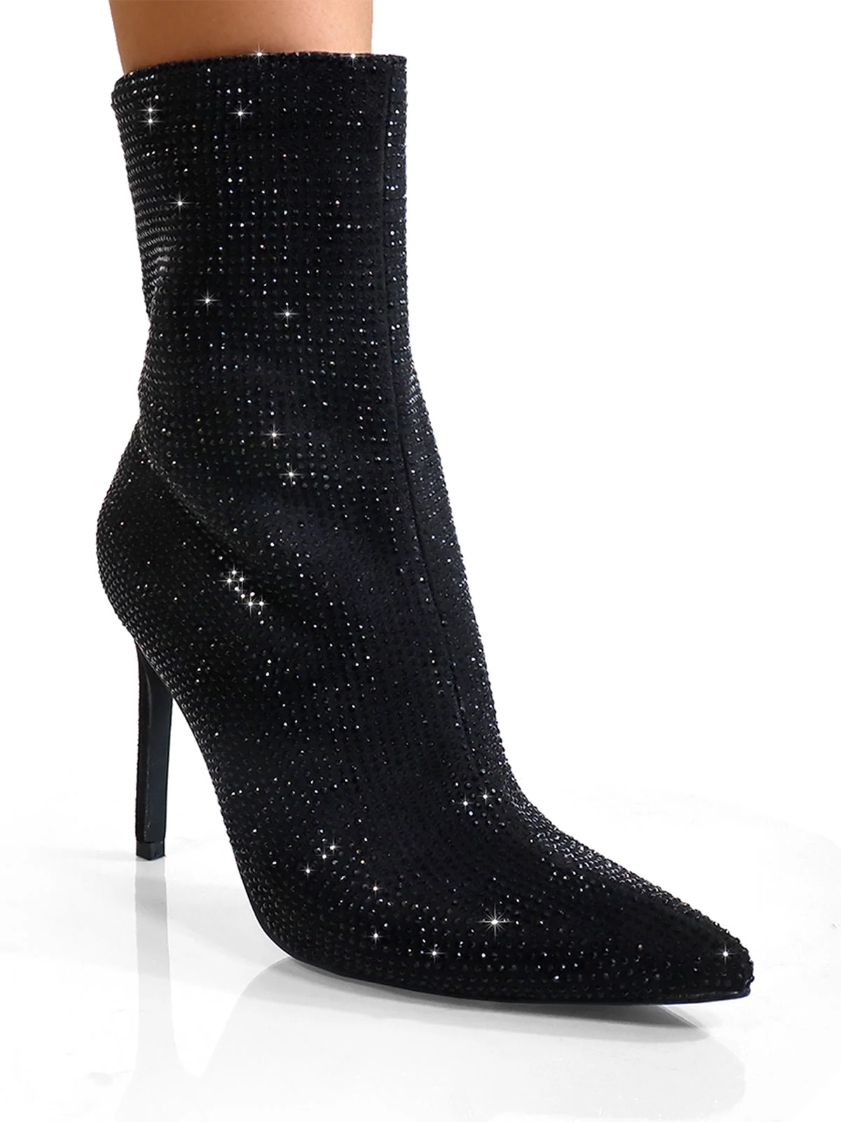 Nadia Rhinestone Booties in Black with Dazzling Sparkle