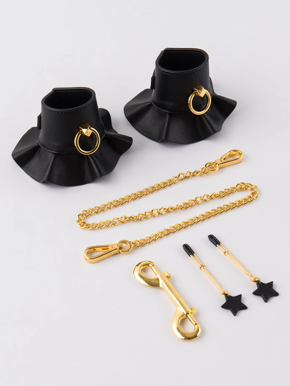 Leather-Like Bondage Cuffs and Nipple Clamps Set
