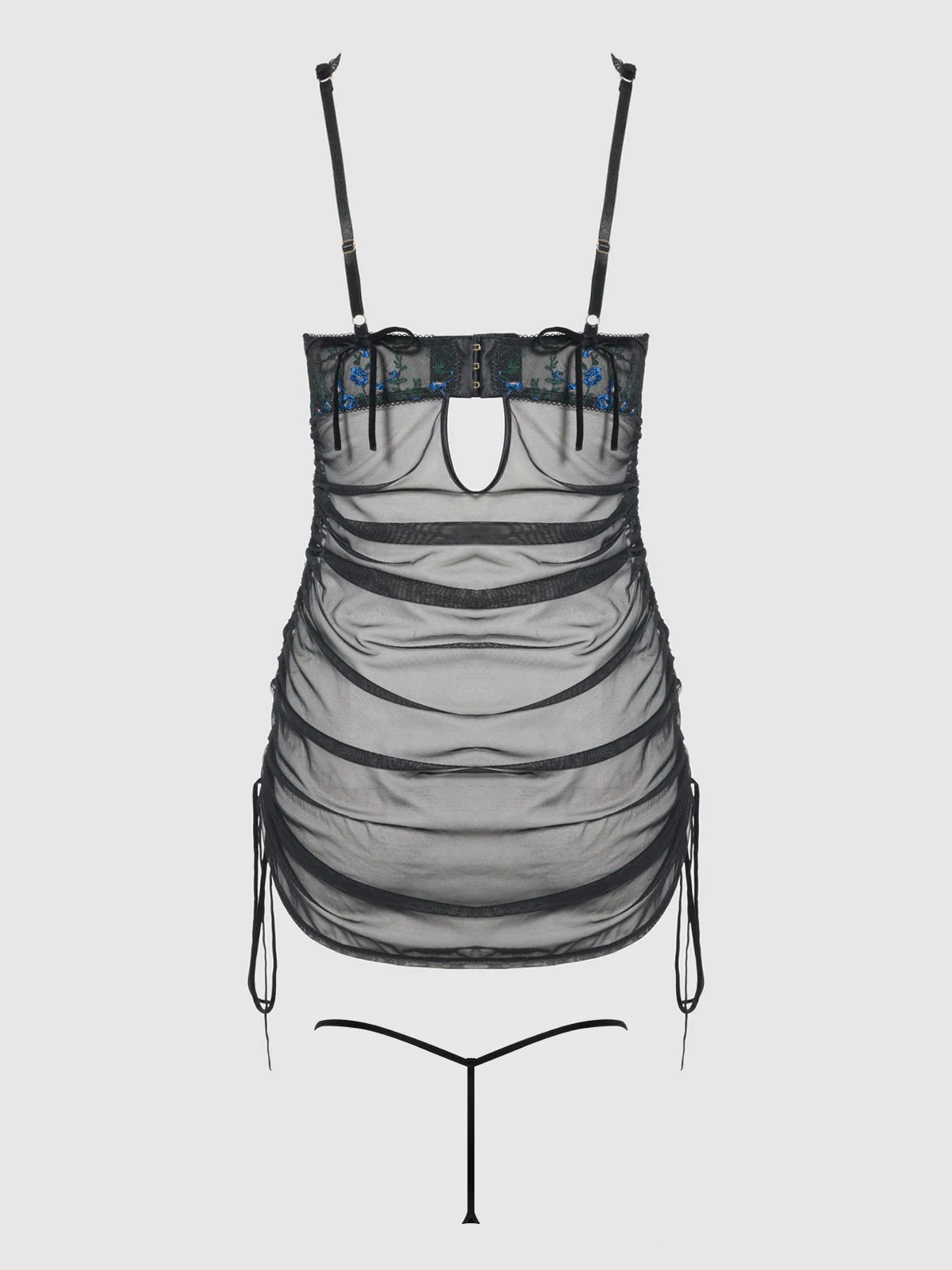 Harlow 刺绣弹力网纱 Chemise 黑色和蓝色