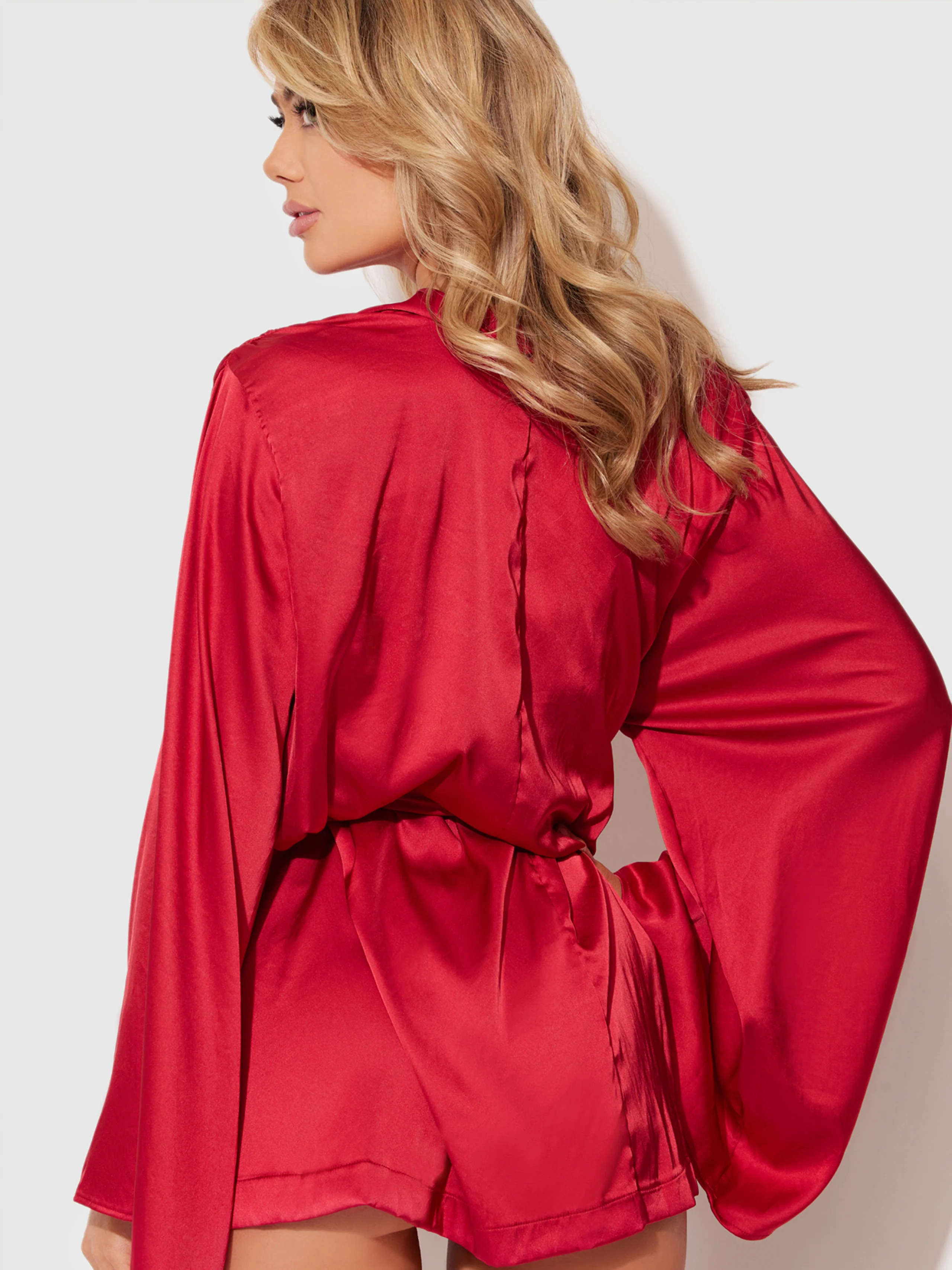 Petra Satin Short Robe in Crimson Red