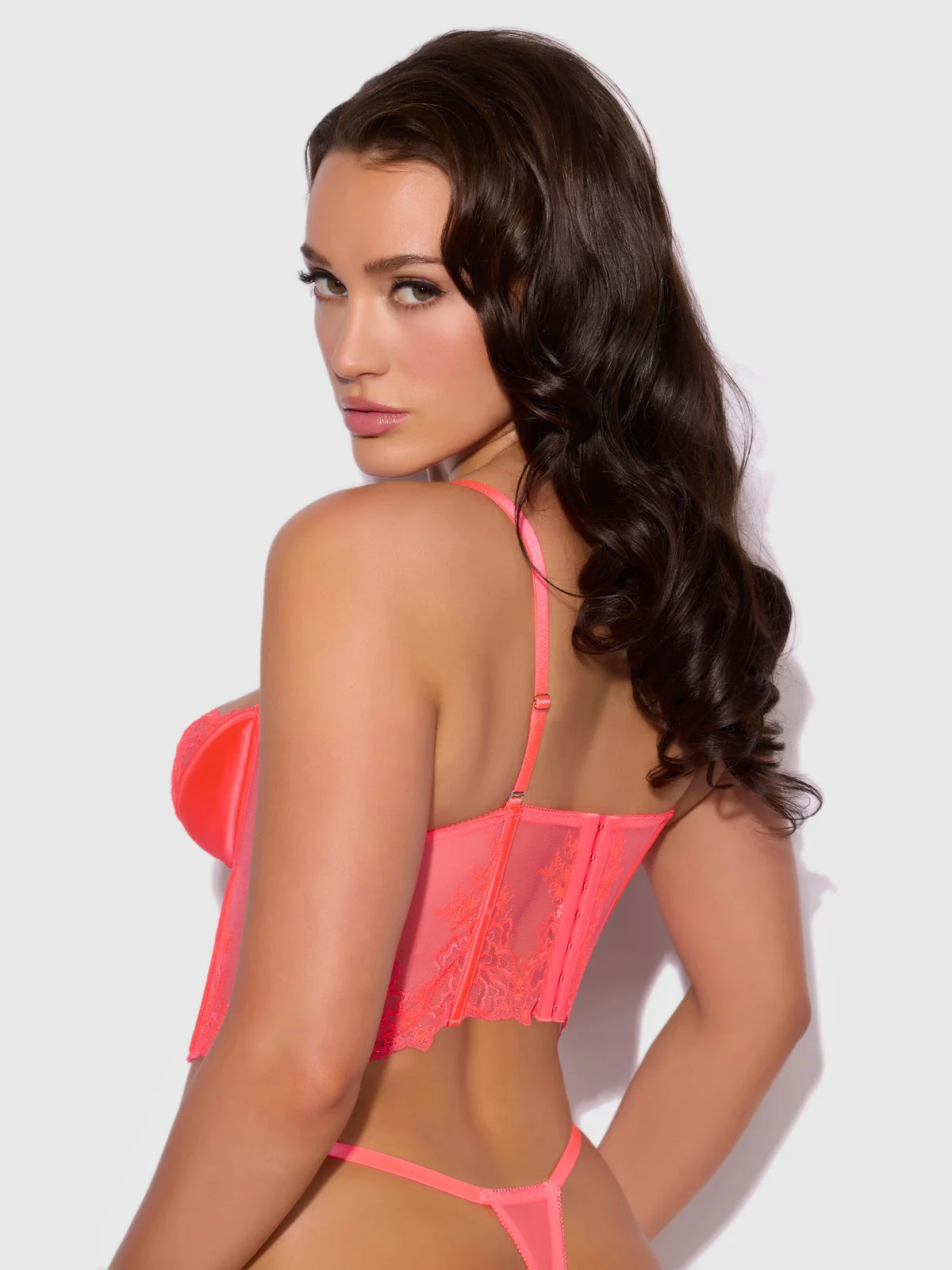 Wren Embroidered Tulip Demi Bustier in Coral