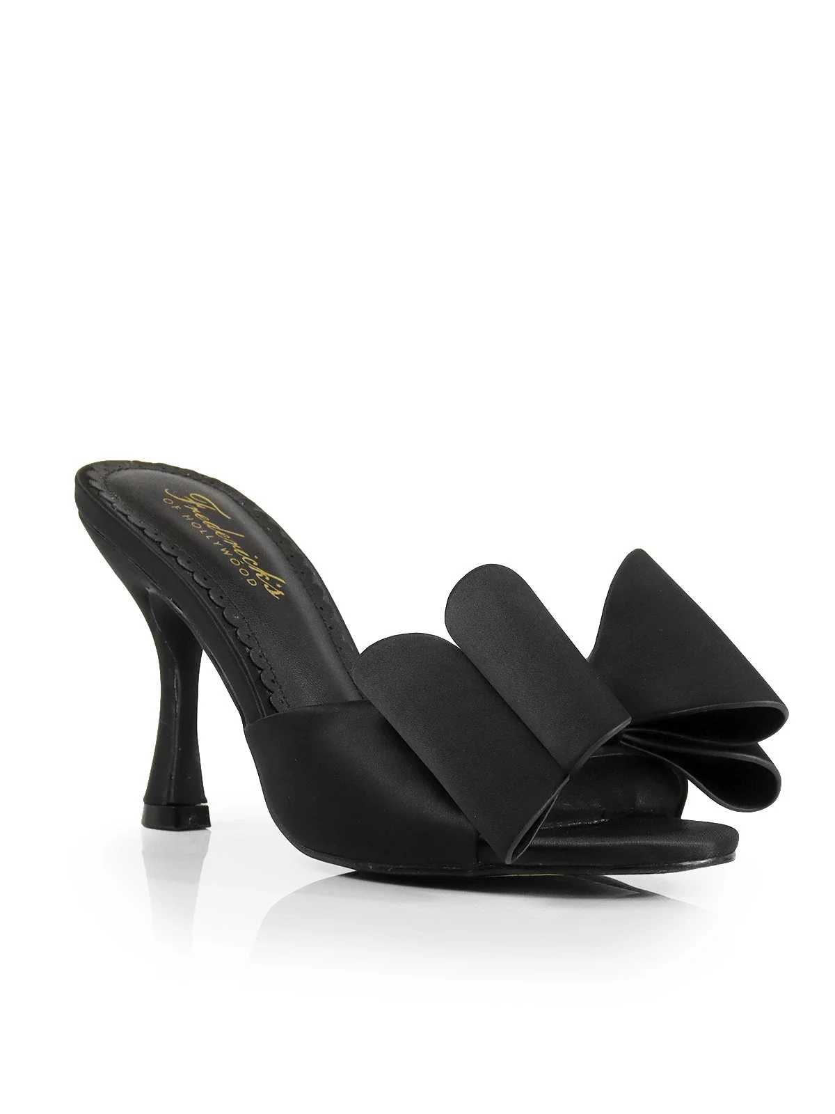 Fredericks Nana Open-Toe Bow Mule Kitten Heel Sandal in Black