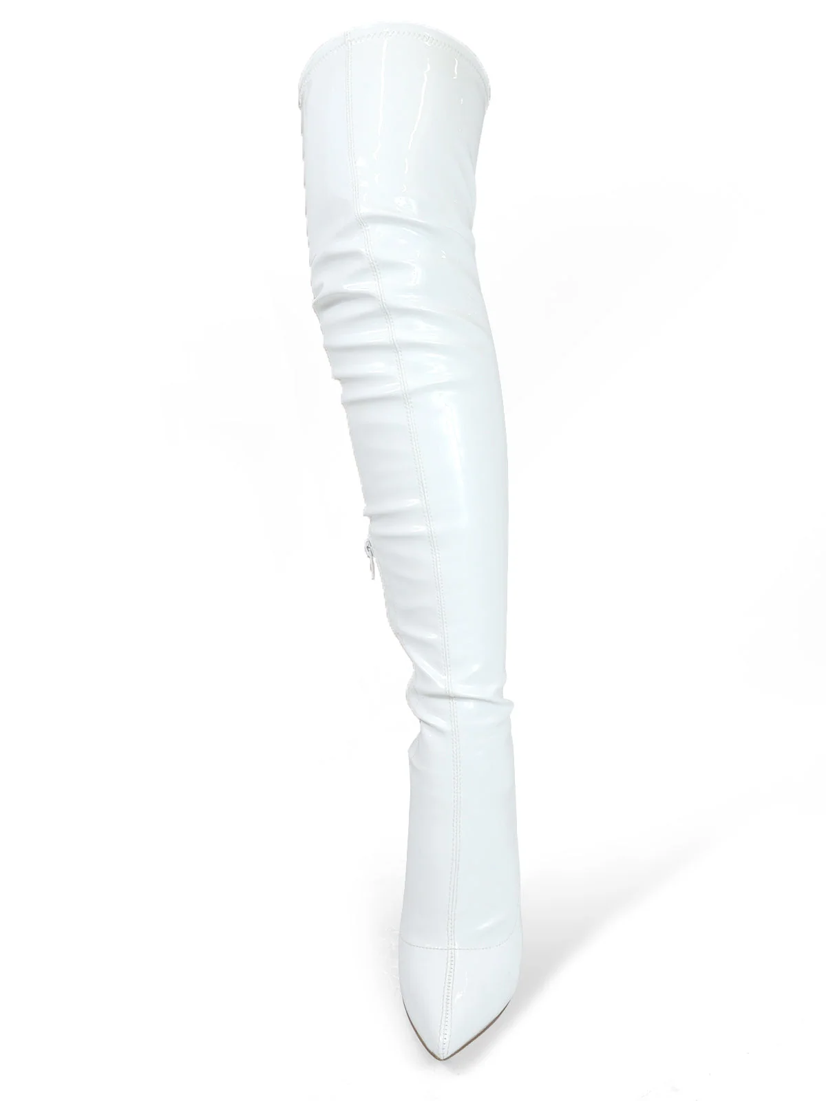 Giseaya Over The Knee Boots in High-Shine Patent White