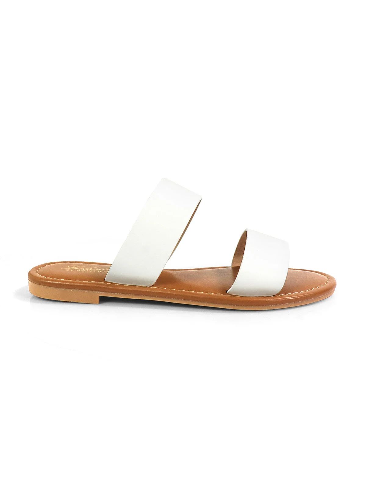 Janelle Double Band Flat Sandal in White With Minimalist Design
