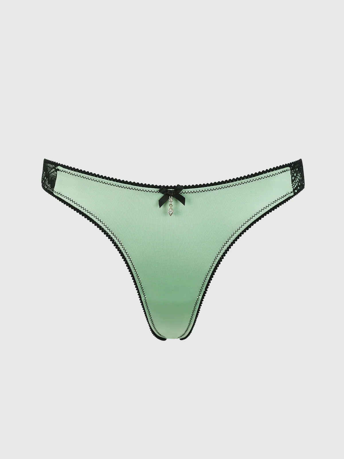 Lexi Liquid Satin & Lace V-Tanga Panty in Regal Mint Black