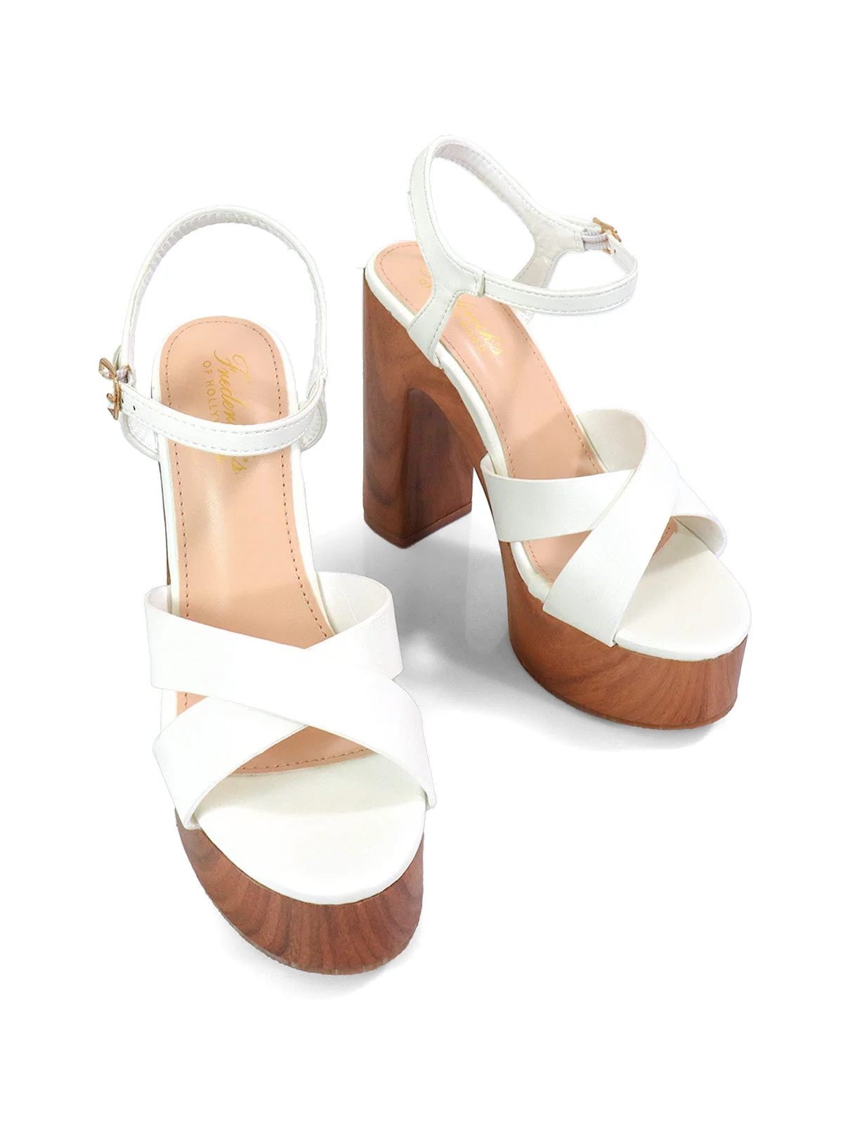 Andaz Heel Sandal with Crisscross Straps in White