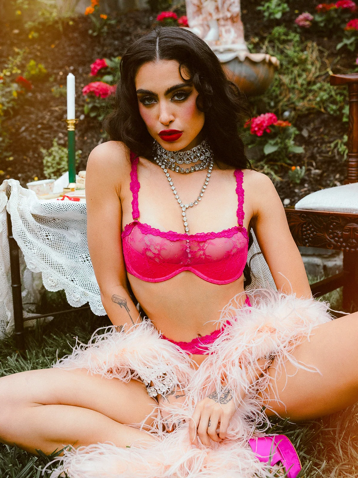 Pia Lace Push Up 半杯抹胸文胸，Purple Fuchsia