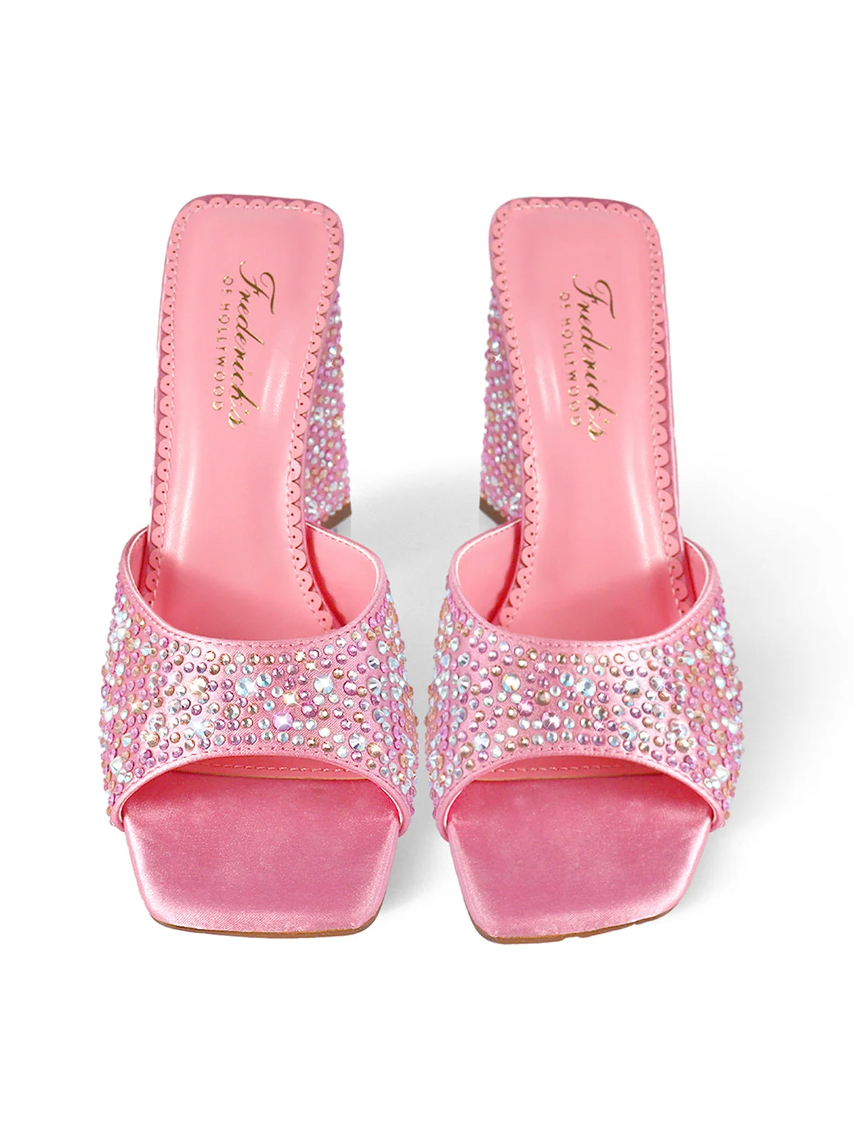 Darlene Mule Pink Satin Rhinestone Heels